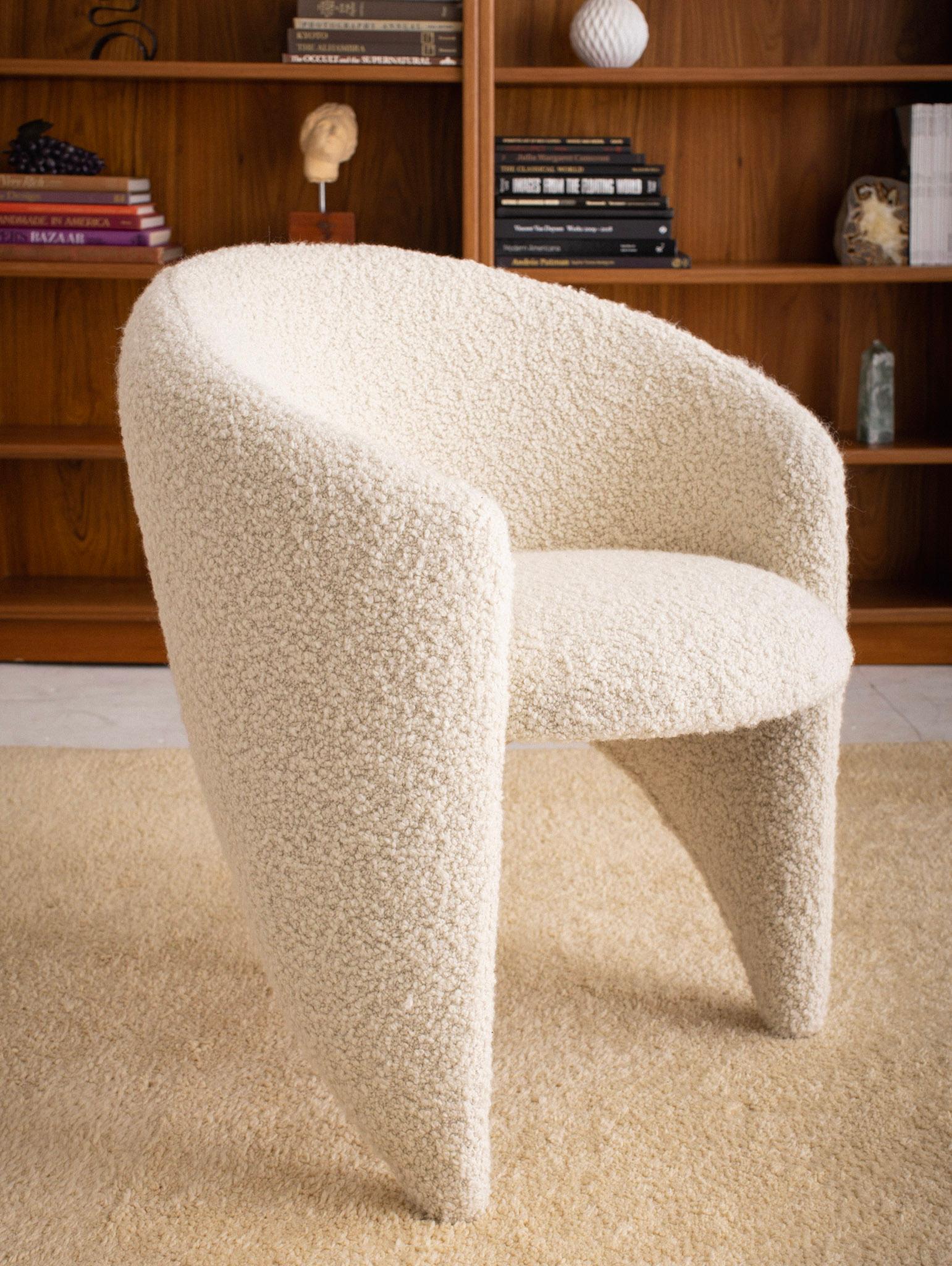 Post Modern Boucle Barrel Chair with Blonde Wood Sculpted Detail 1