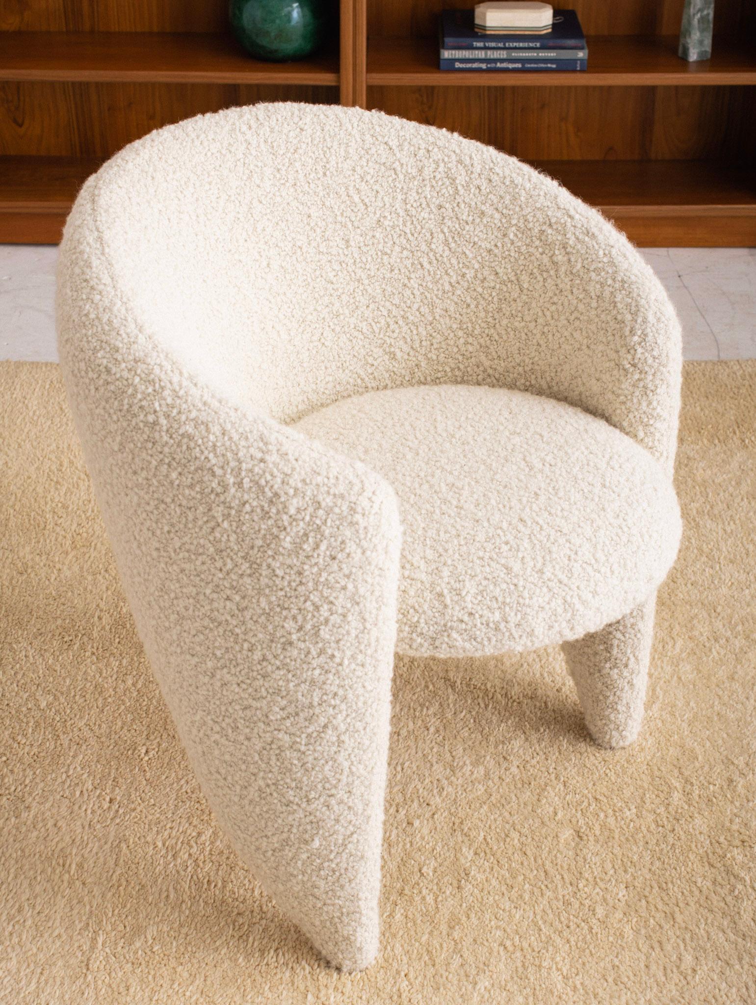 Post Modern Boucle Barrel Chair with Blonde Wood Sculpted Detail 2