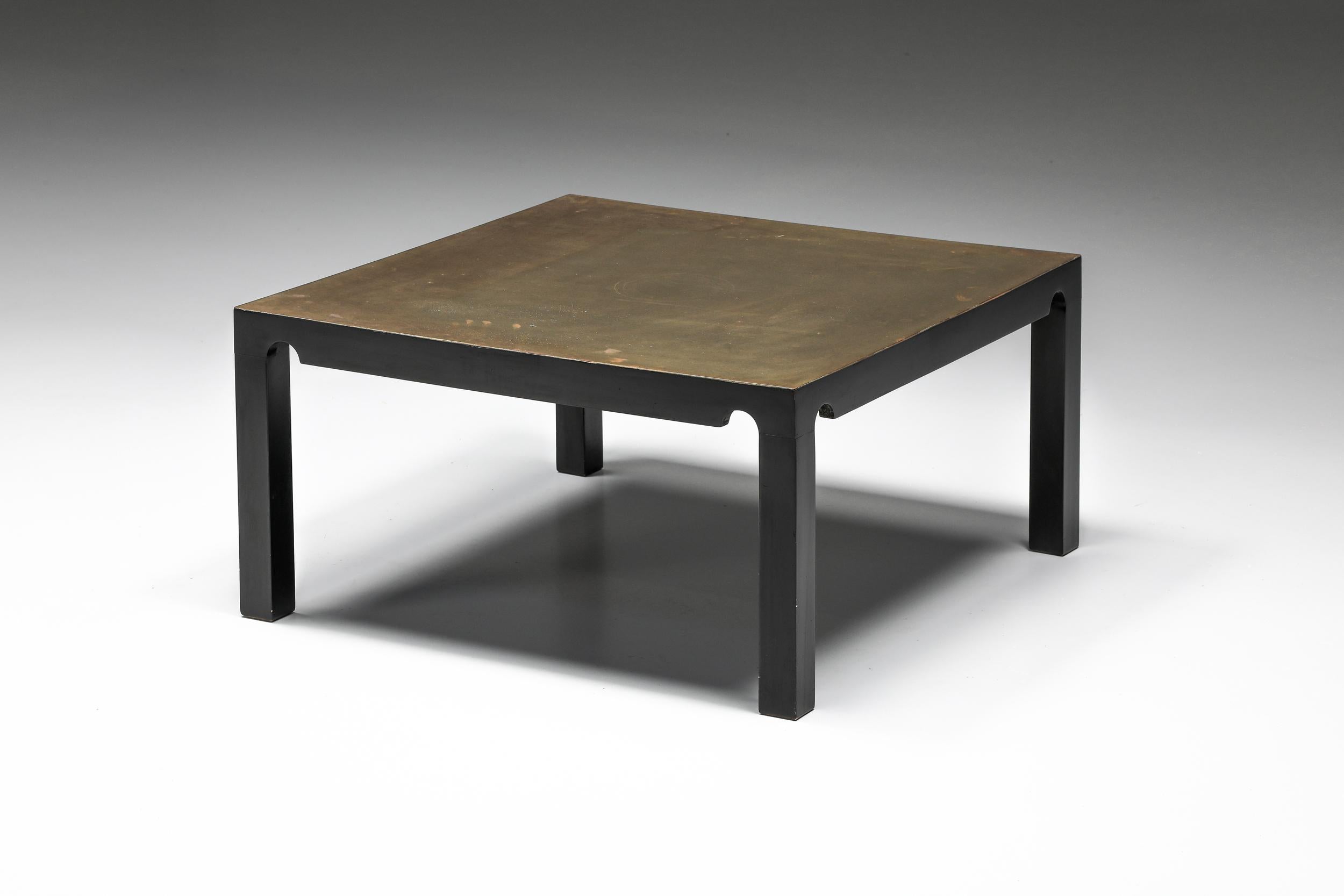 Table basse post-moderne en laiton et acier noir d'Emiel Veranneman, années 1970 en vente 1