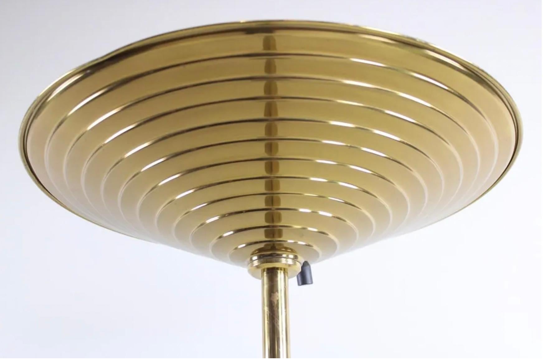 Post-Modern Post modern Brass ribbed funnel torchiere tall floor lamp For Sale
