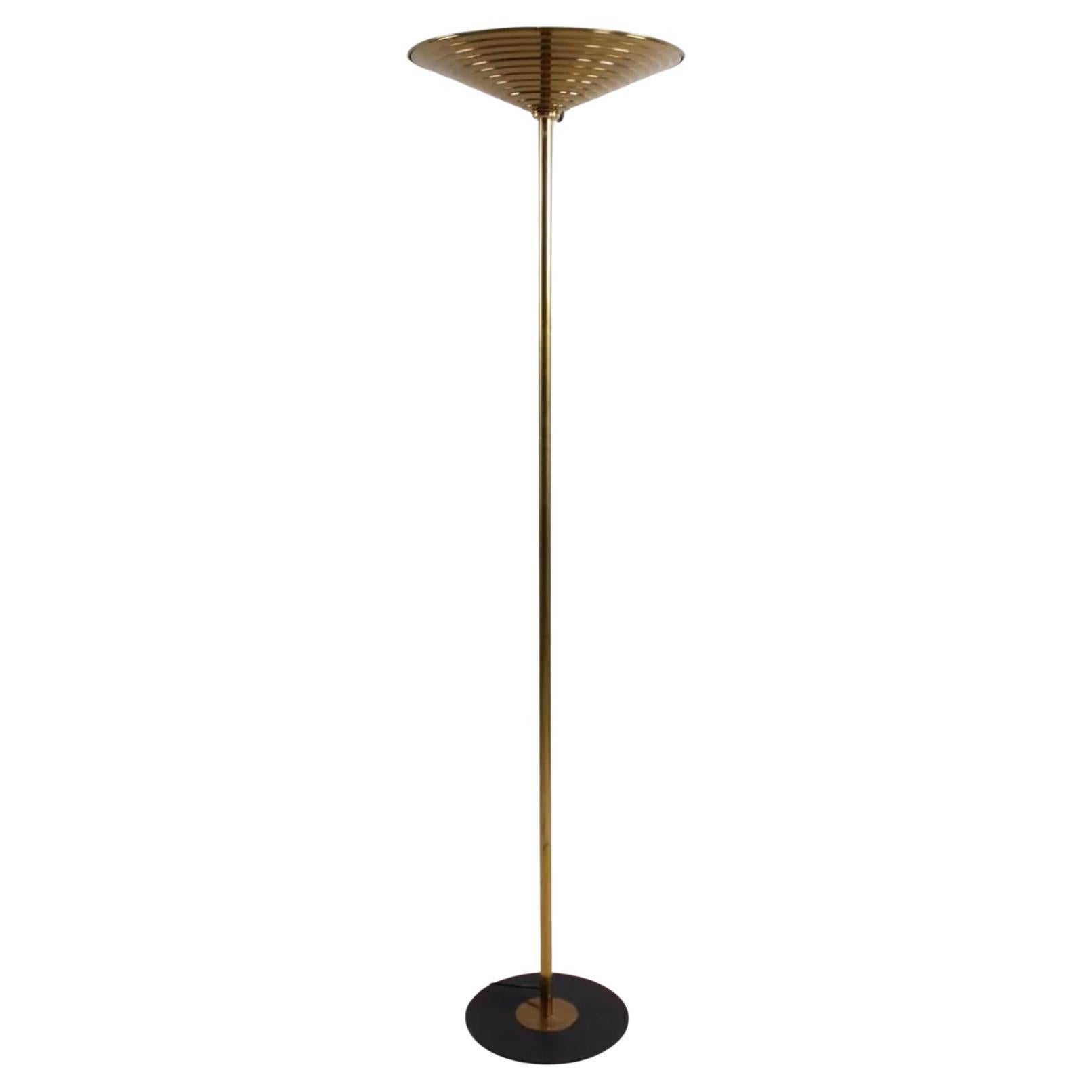 Post modern Brass ribbed funnel torchiere tall floor lamp