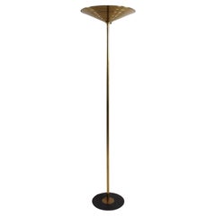 Retro Post modern Brass ribbed funnel torchiere tall floor lamp