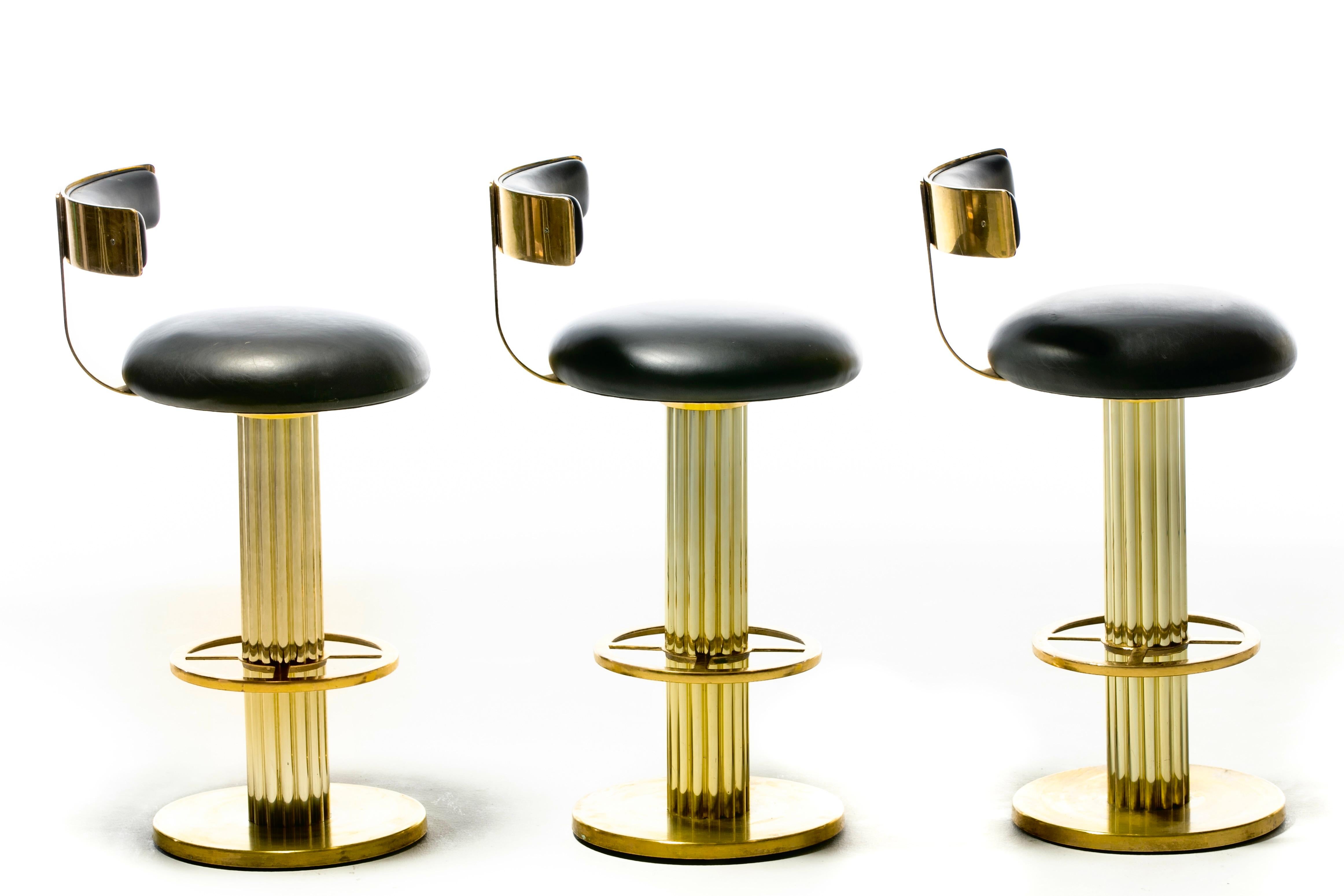American Post Modern Brass Swivel Bar Stools by Design for Leisure c. 1980