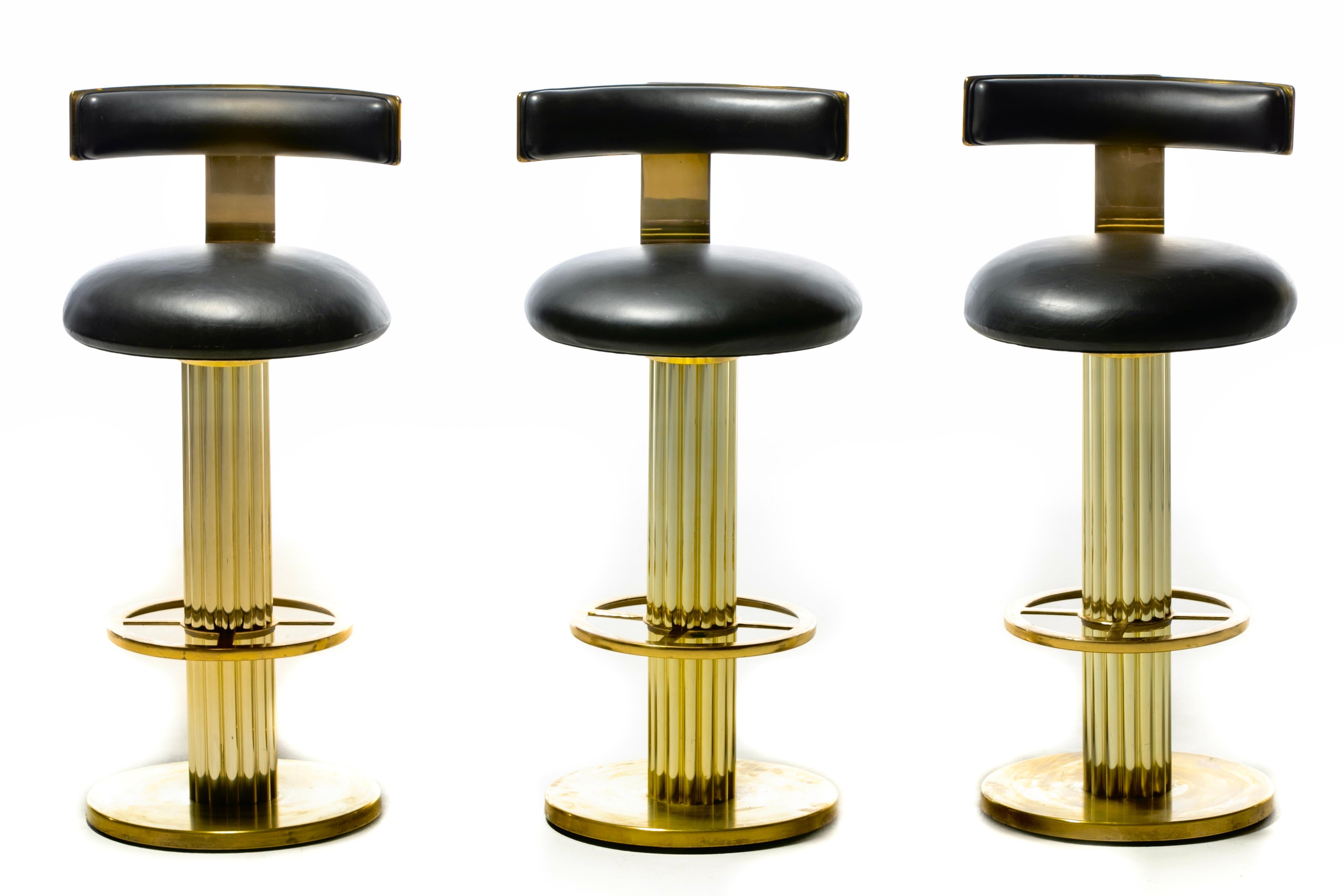 Brushed Post Modern Brass Swivel Bar Stools by Design for Leisure c. 1980