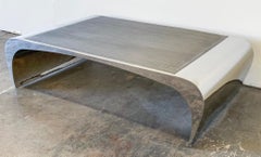 Postmodern Breuton Chrome Waterfall, Metal Grille Coffee Table