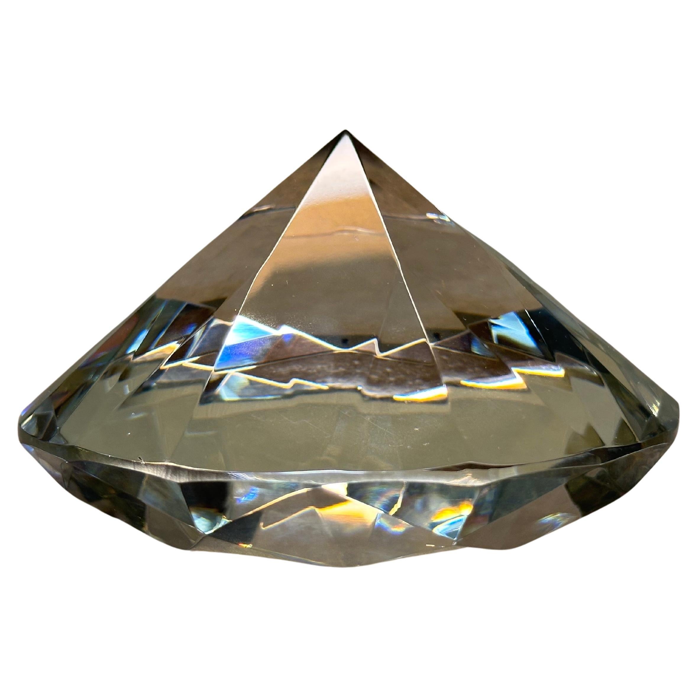 Post-Modern, Brilliantly Cut Diamond Art Glass Paperweight / Sculpture, circa 1990s. The piece is in very good vintage condition with no chips or scratches and measures 4