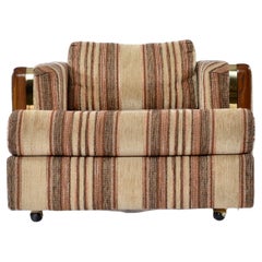 Post Modern Brown Striped Wood and Brass Accent Tuxedo Armchair
