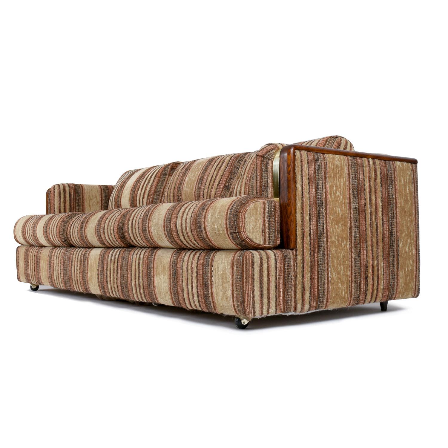 brown striped sofas