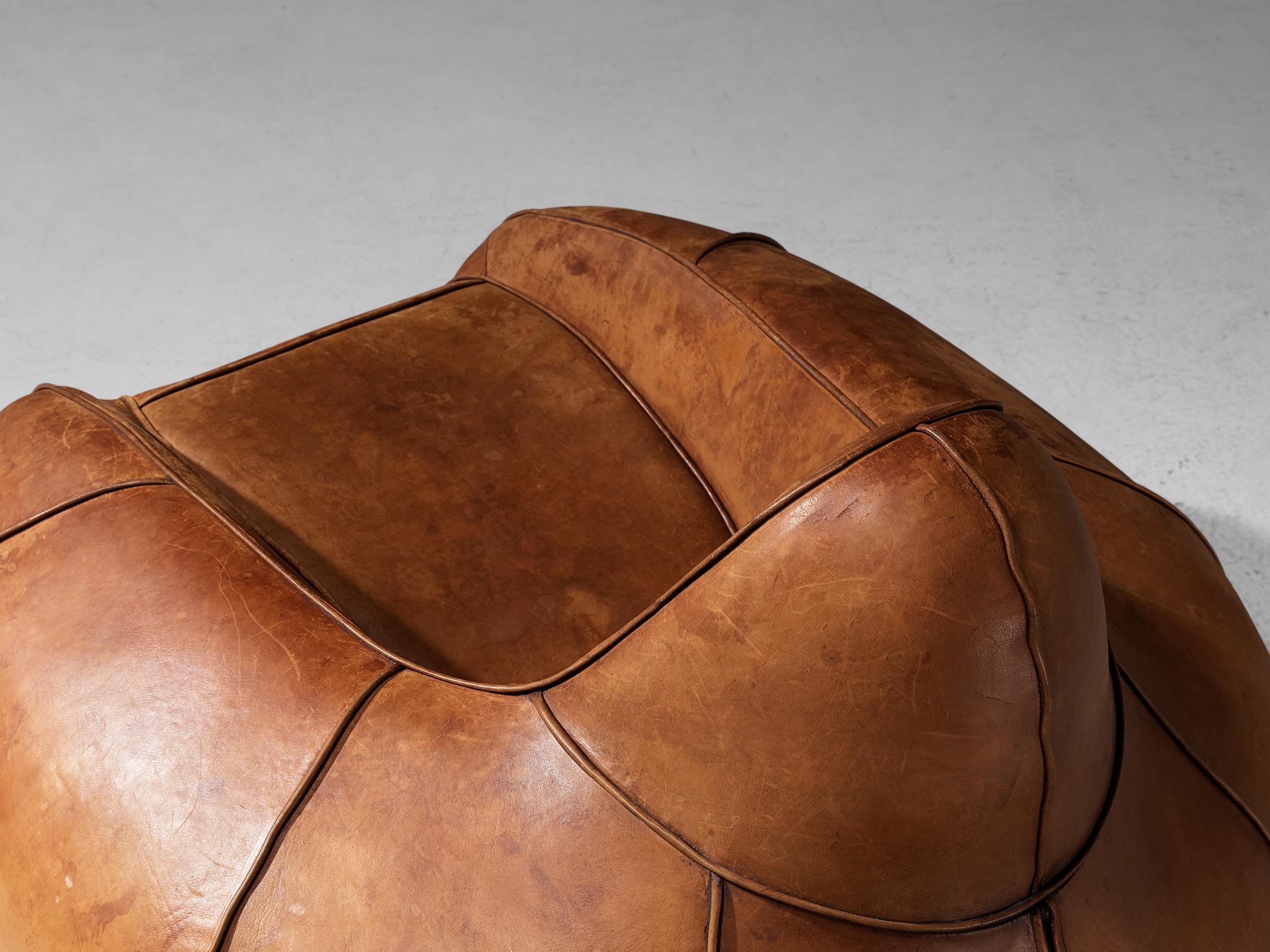 Post-Modern Bulbous Shaped Lounge Chair in Cognac Leather For Sale 1