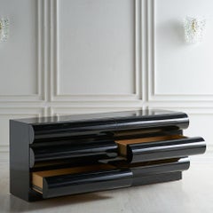 Postmodern Bullnose Front Black Laminate Dresser, 1980s