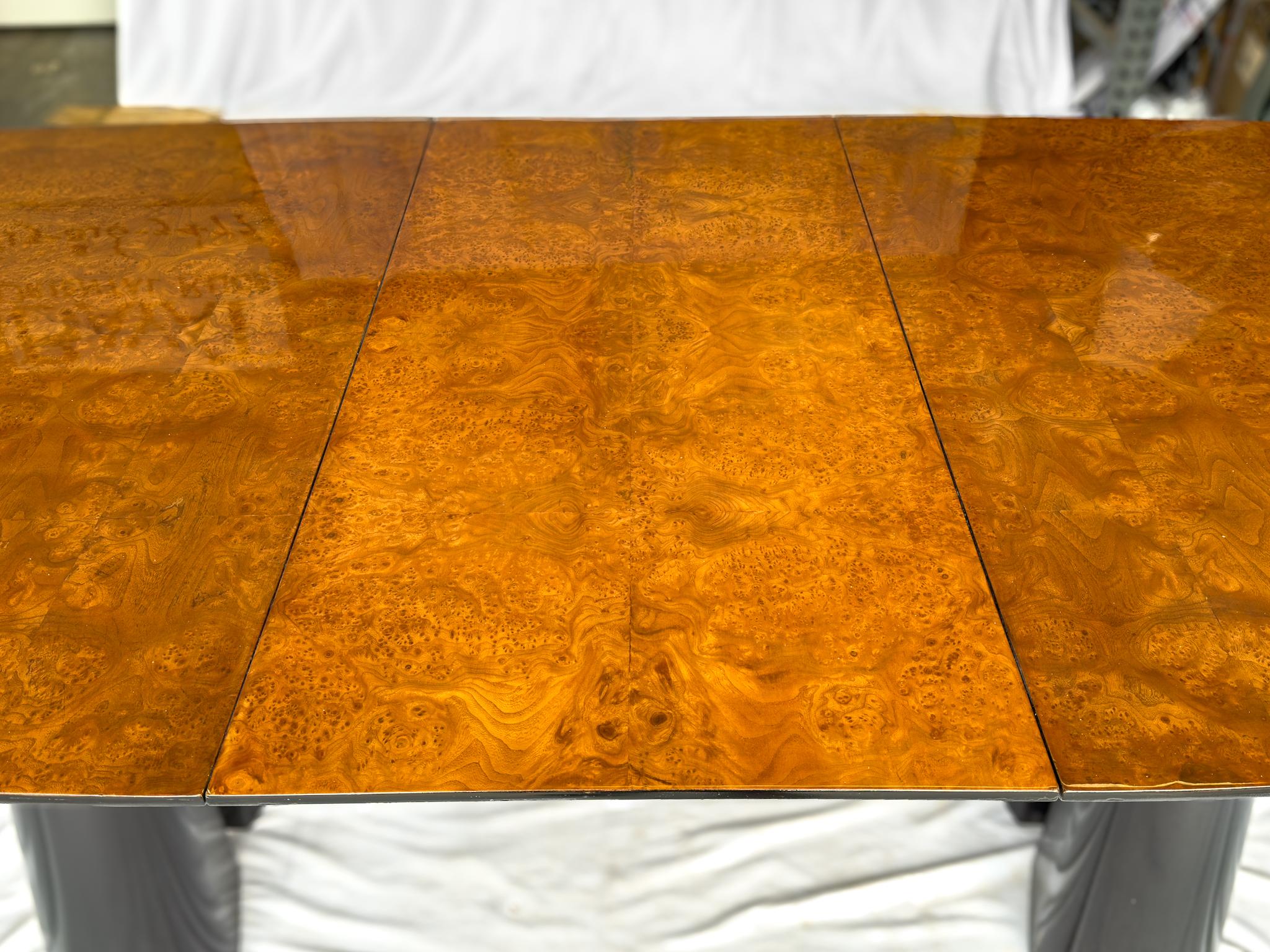 Post Modern Burl and Lacquer Dining Table with Exquisite Book Matched Wood For Sale 4