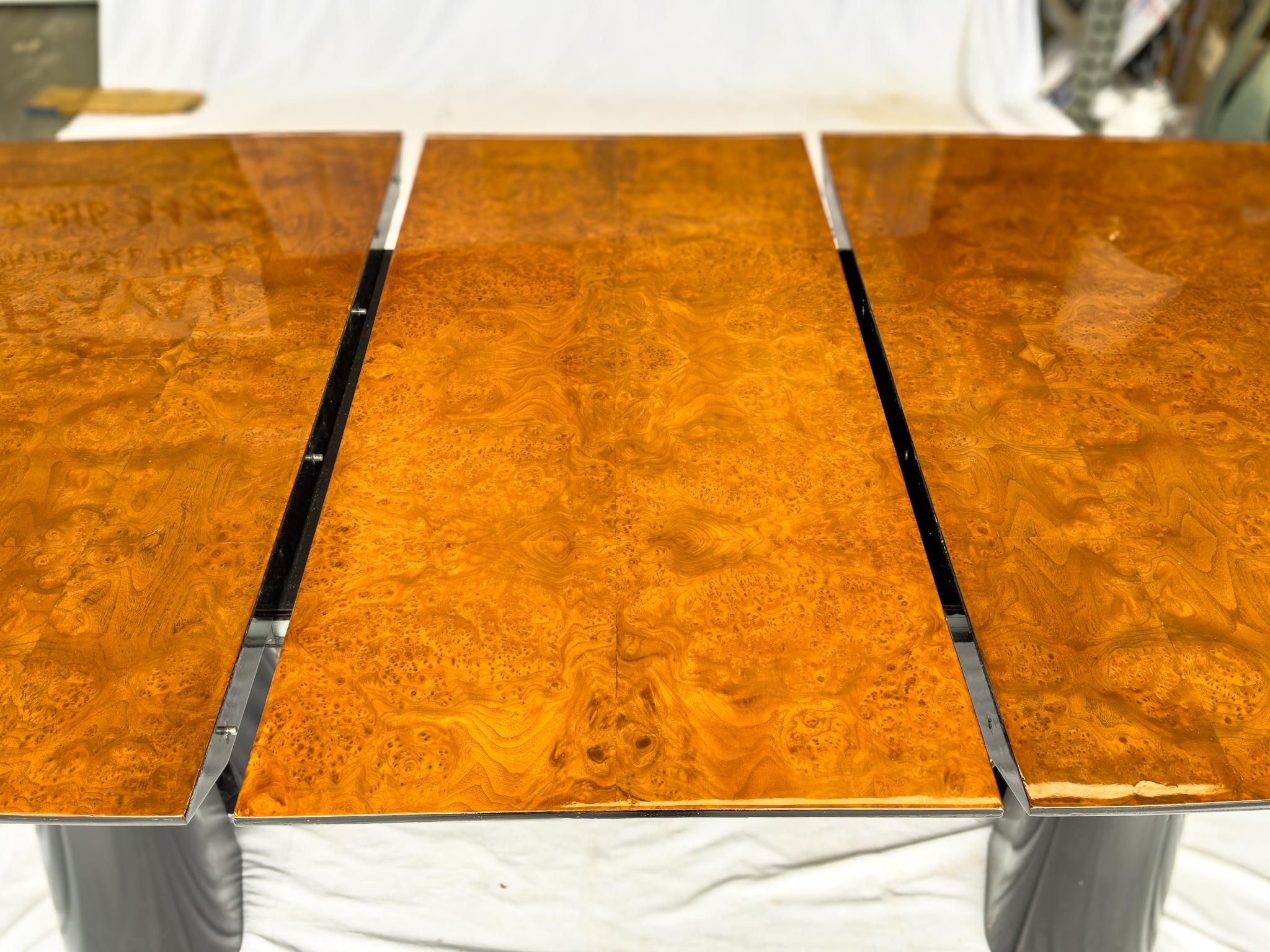 Post Modern Burl and Lacquer Dining Table with Exquisite Book Matched Wood For Sale 5