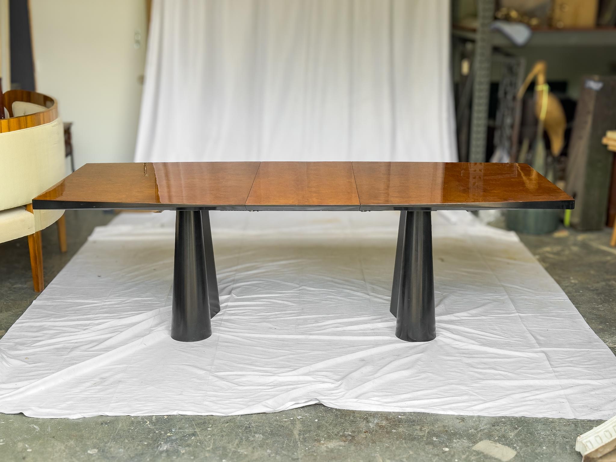Post-Modern Post Modern Burl and Lacquer Dining Table with Exquisite Book Matched Wood For Sale