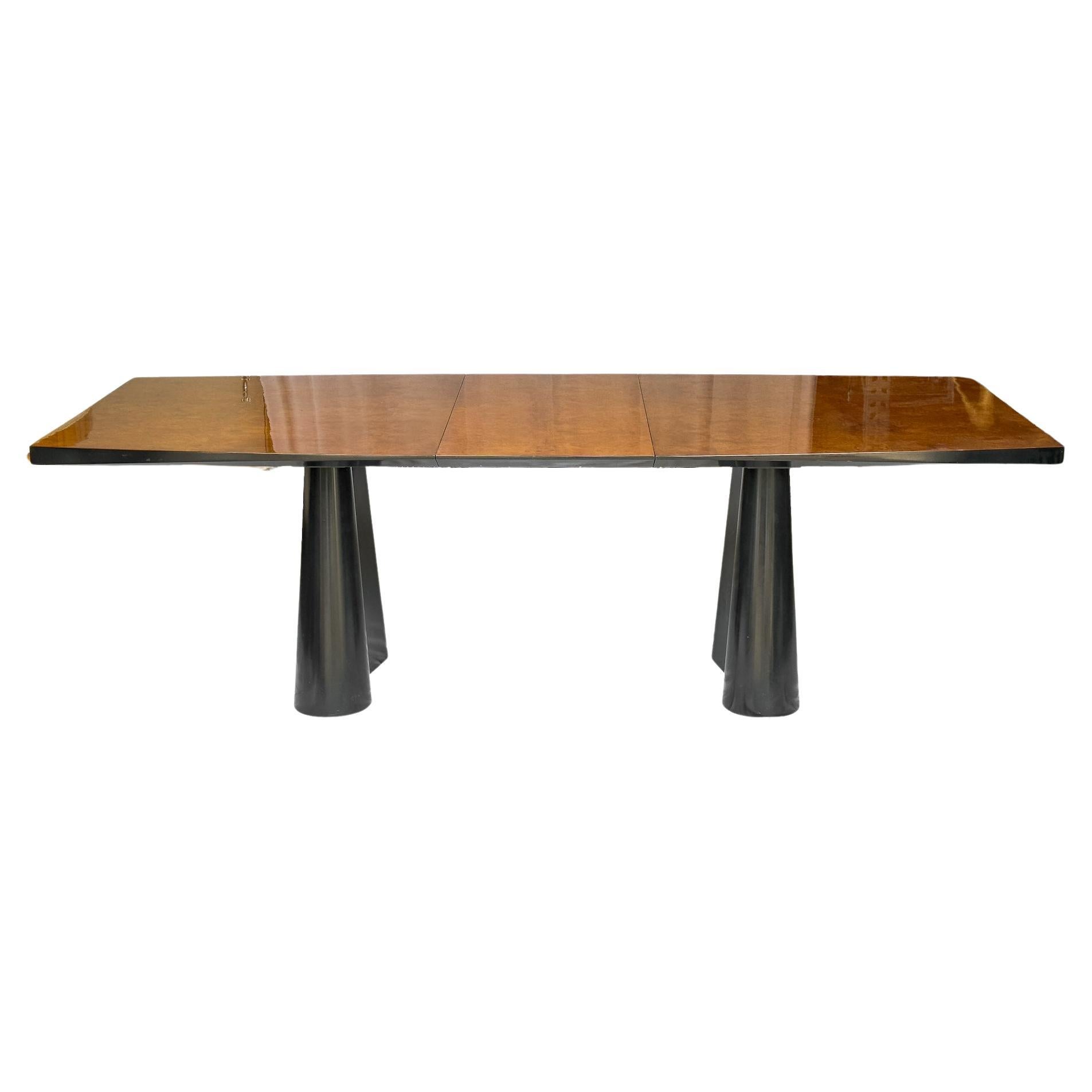 Post Modern Burl and Lacquer Dining Table with Exquisite Book Matched Wood For Sale