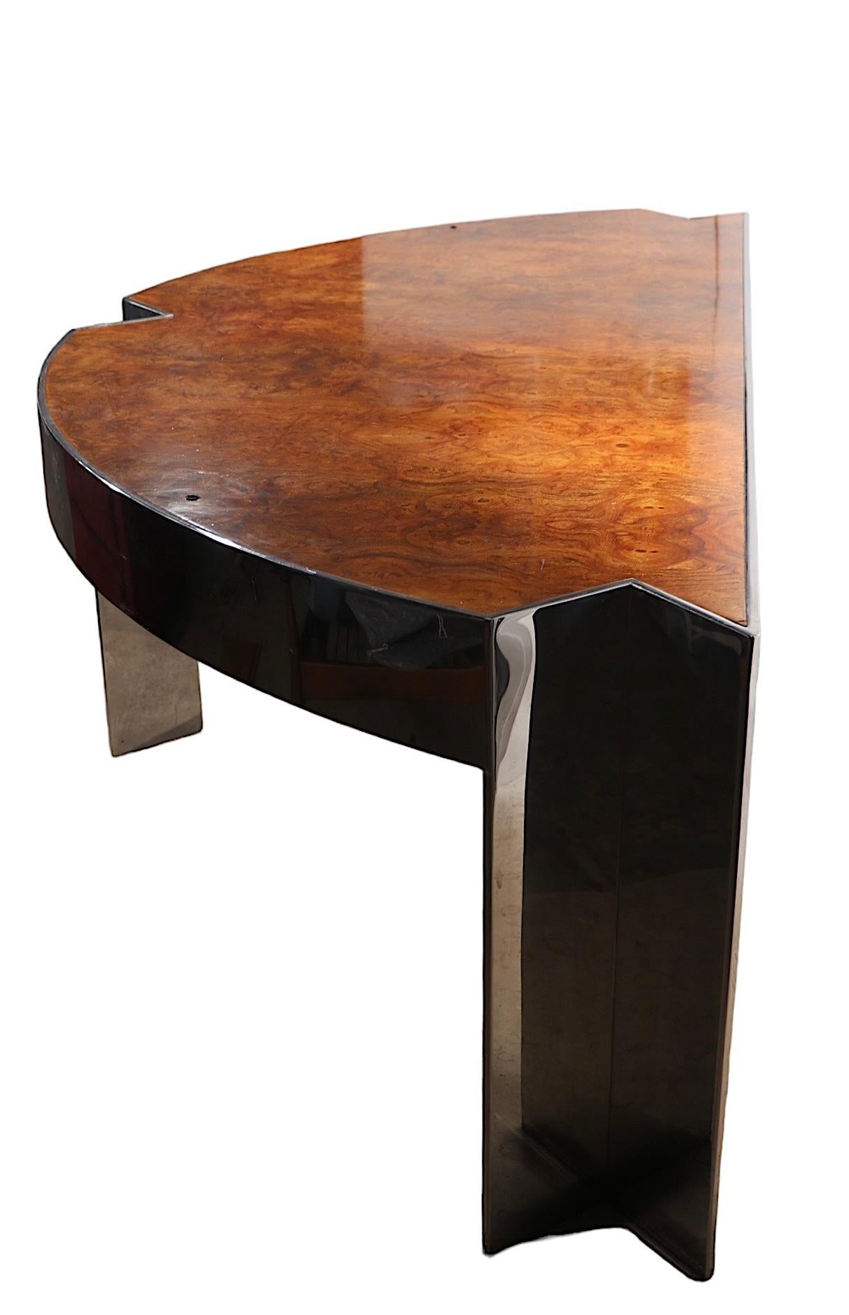 Post Modern Burl and Steel  Mezzaluna Desk by Leon Rosen for Pace c 1970/80's  For Sale 7
