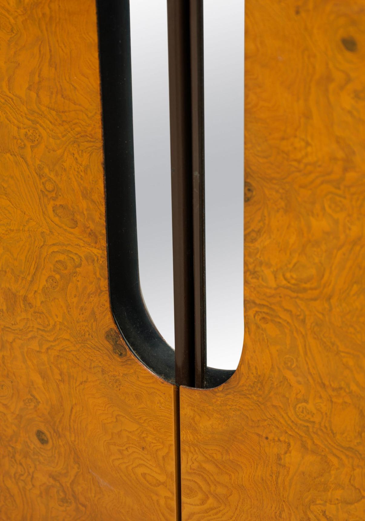 Post-Modern Post modern burl chrome and lacquer wall mounted credenza For Sale