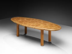 Post-Modern Burl Oak Dining Table with Wengé Inlay