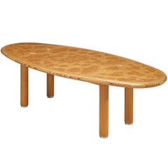 Post-Modern Burl Oak Dining Table with Wengé Inlay