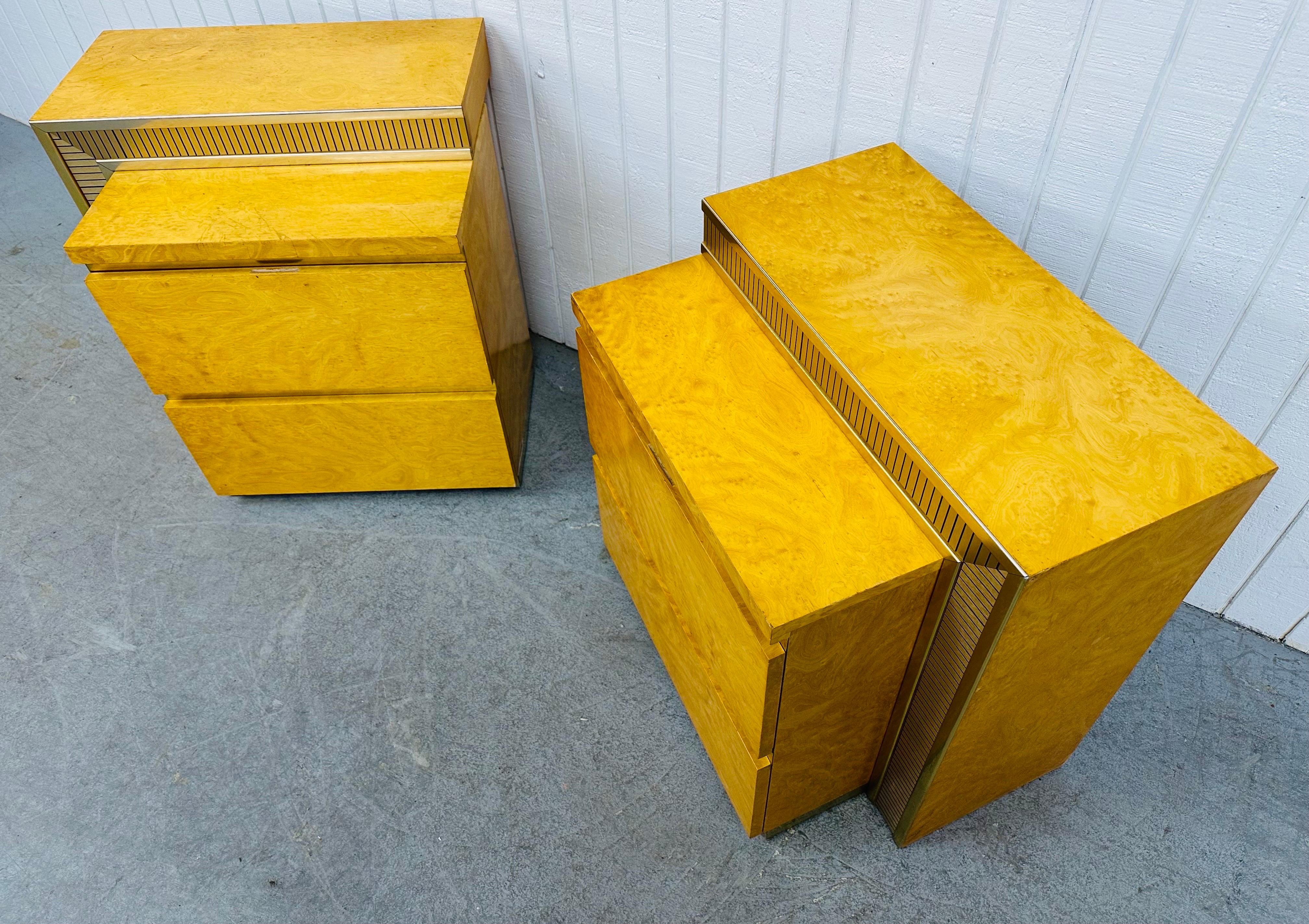 Post-Modern Burled Wood & Brass Nightstands - Set of 2 In Good Condition In Clarksboro, NJ