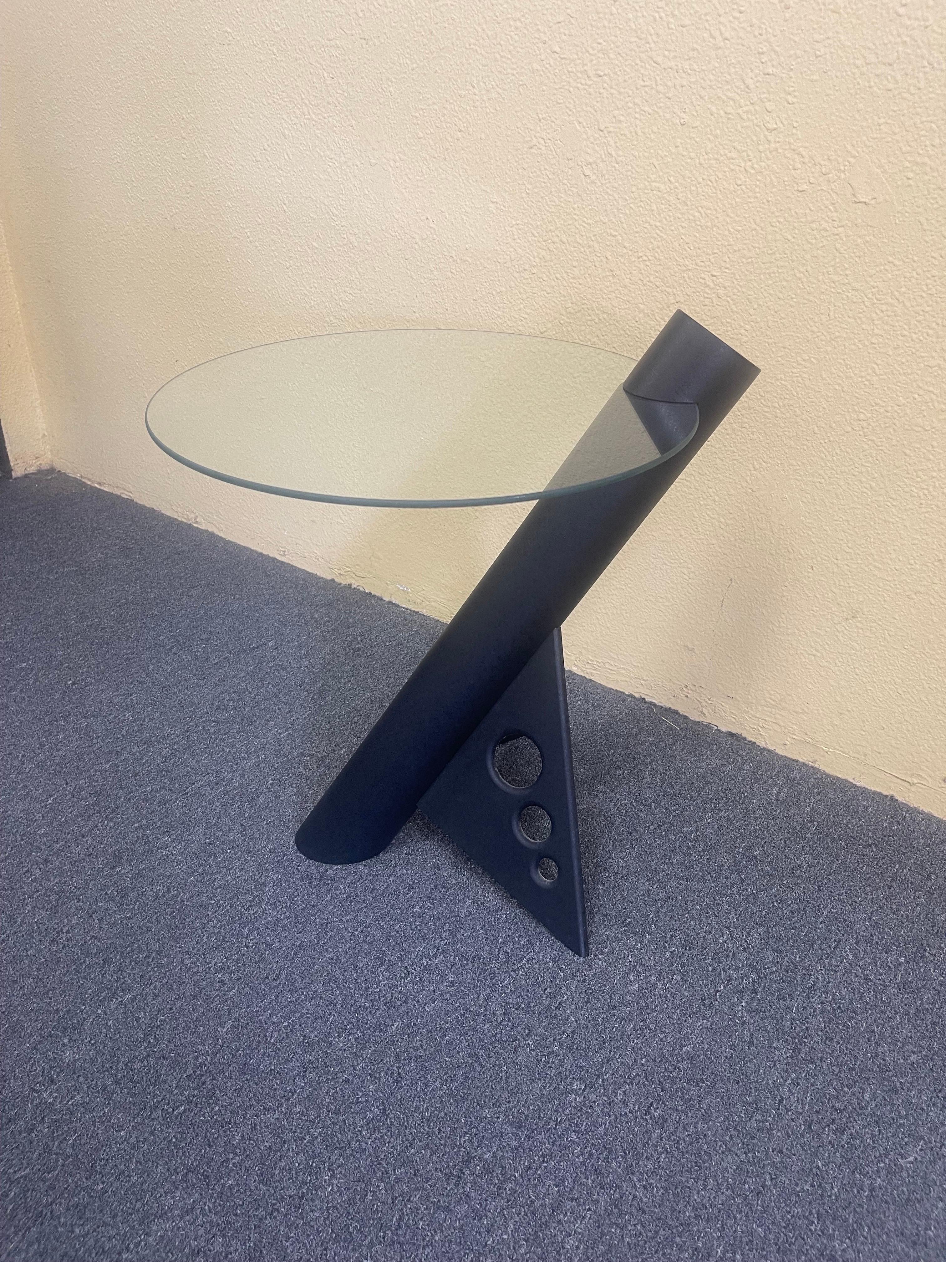 Post-Modern Cantilevered Glass Top Side Table by K. Dahl For Sale 7
