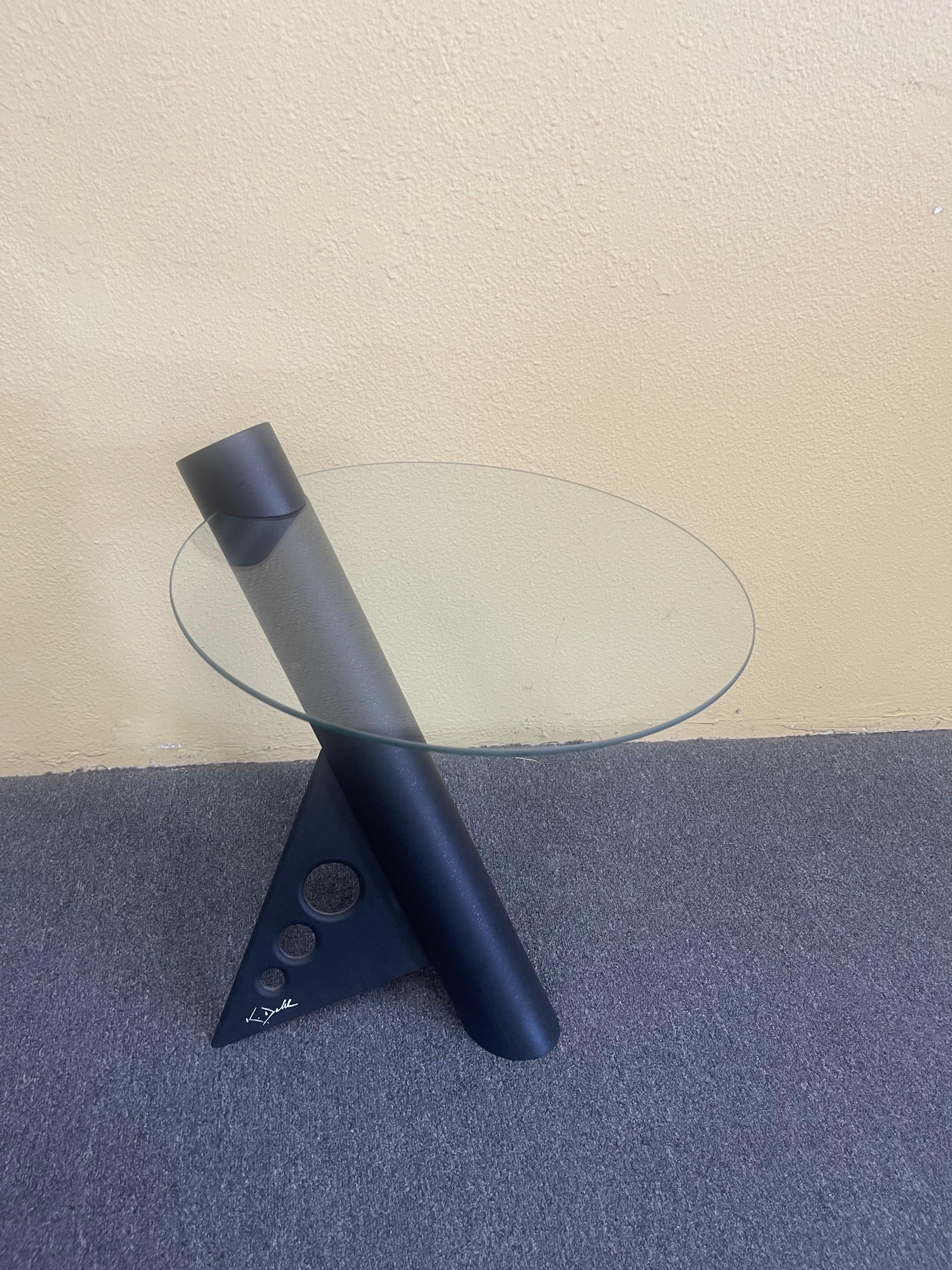 Post-Modern Cantilevered Glass Top Side Table by K. Dahl In Good Condition For Sale In San Diego, CA