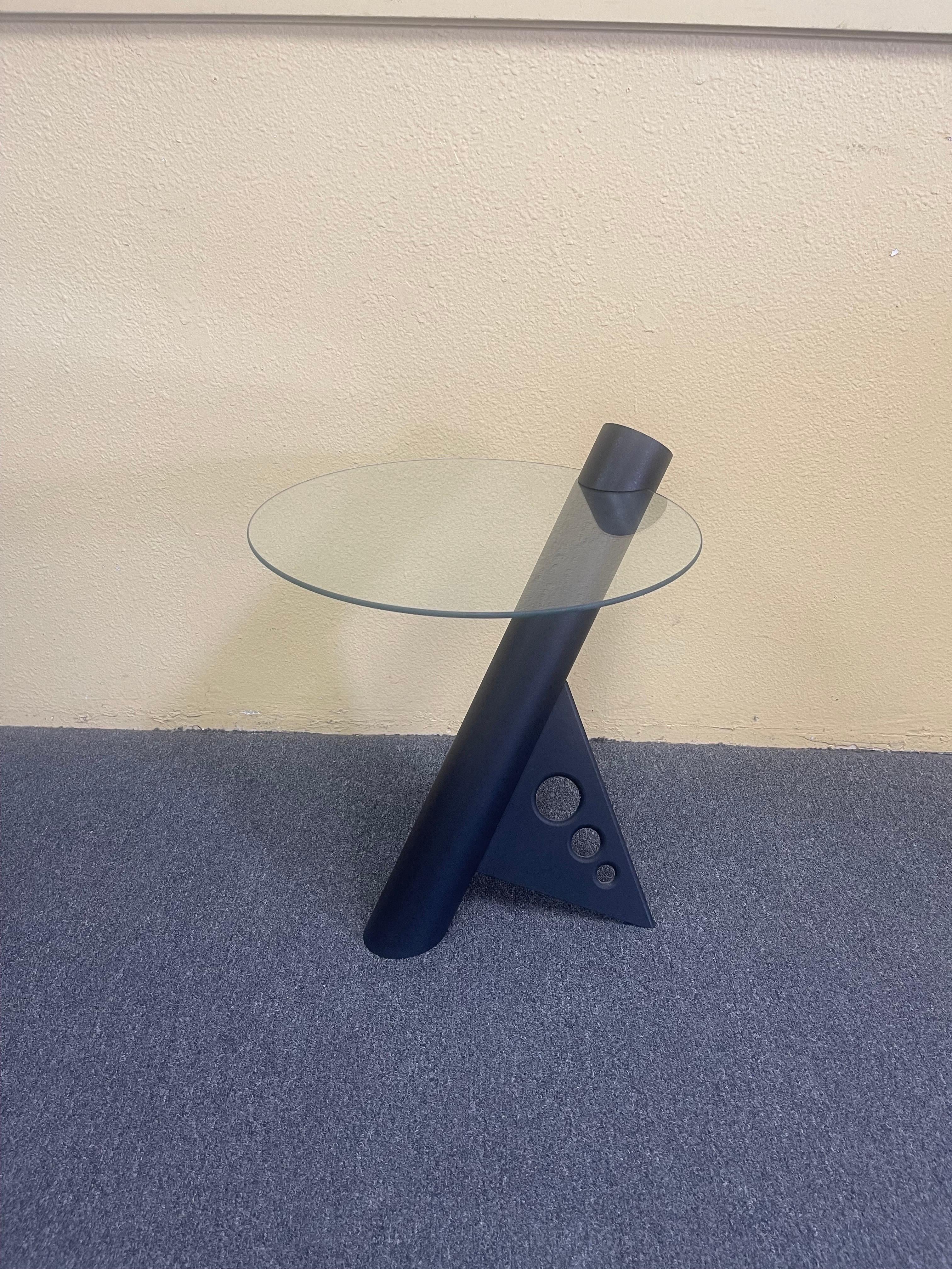 20th Century Post-Modern Cantilevered Glass Top Side Table by K. Dahl For Sale