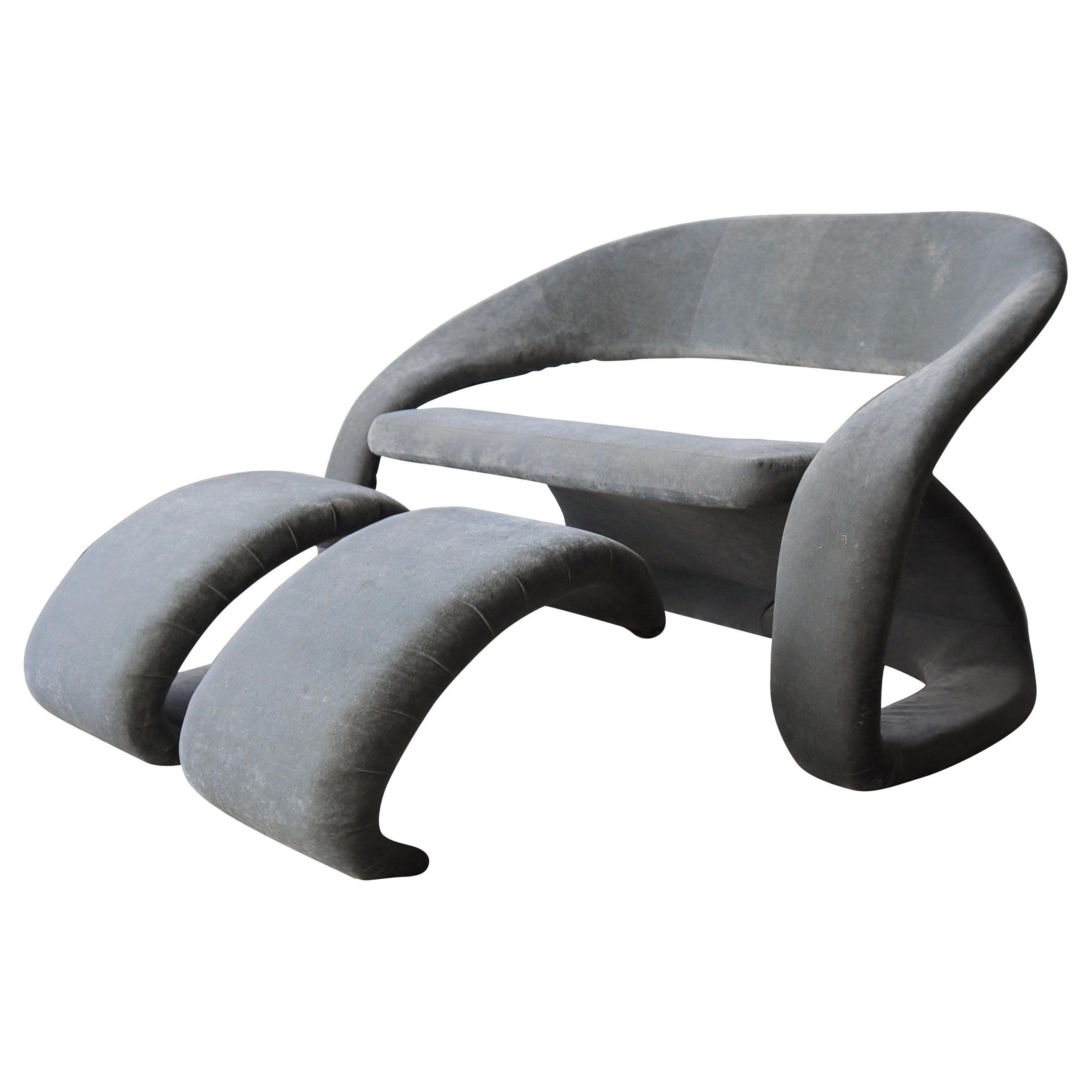 Post Modern Cantilevered Loveseat and Ottomans by Jaymar