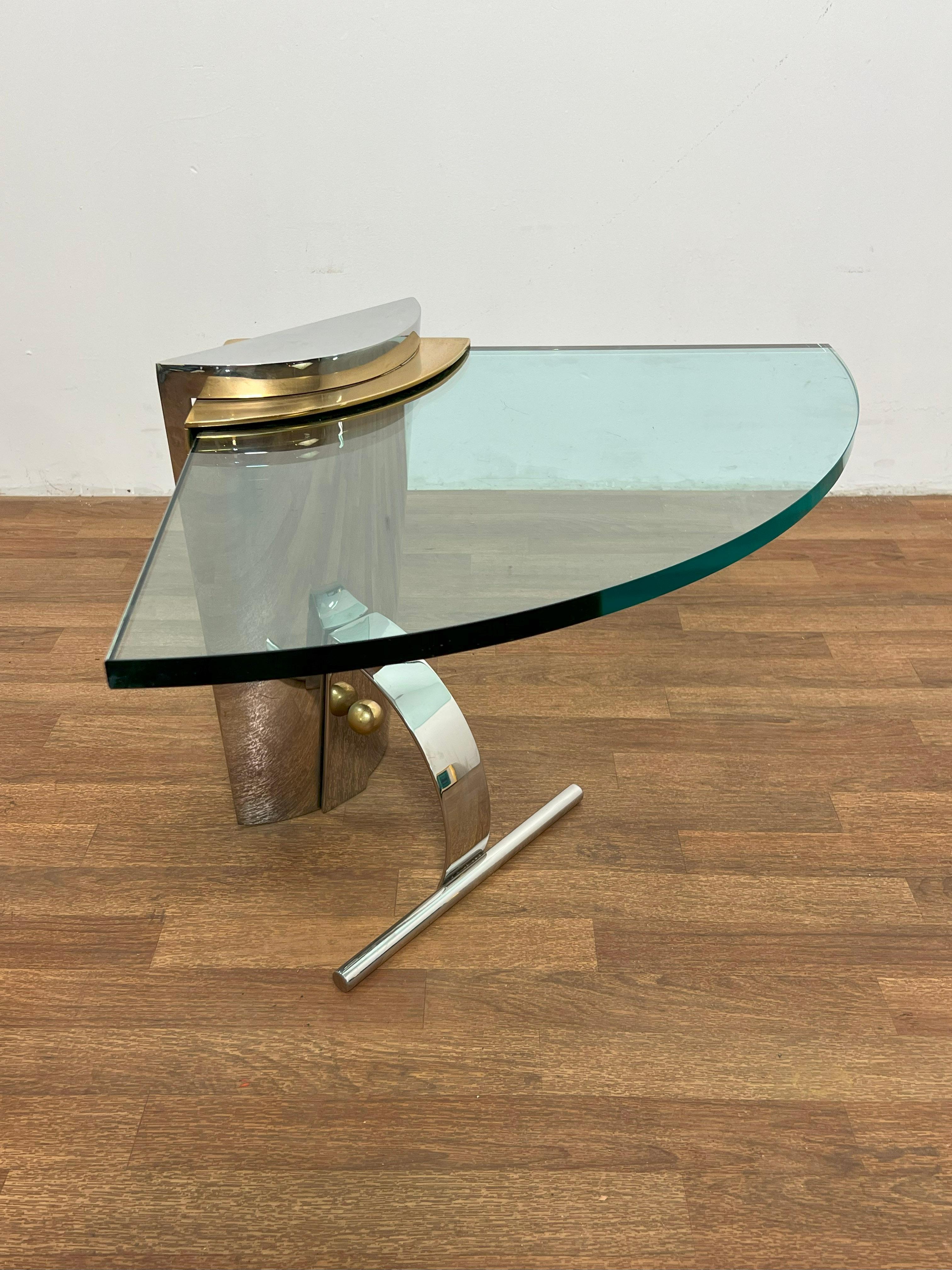 Brass Post Modern Cantilevered Side Table in Manner of Karl Springer C. 1980s For Sale