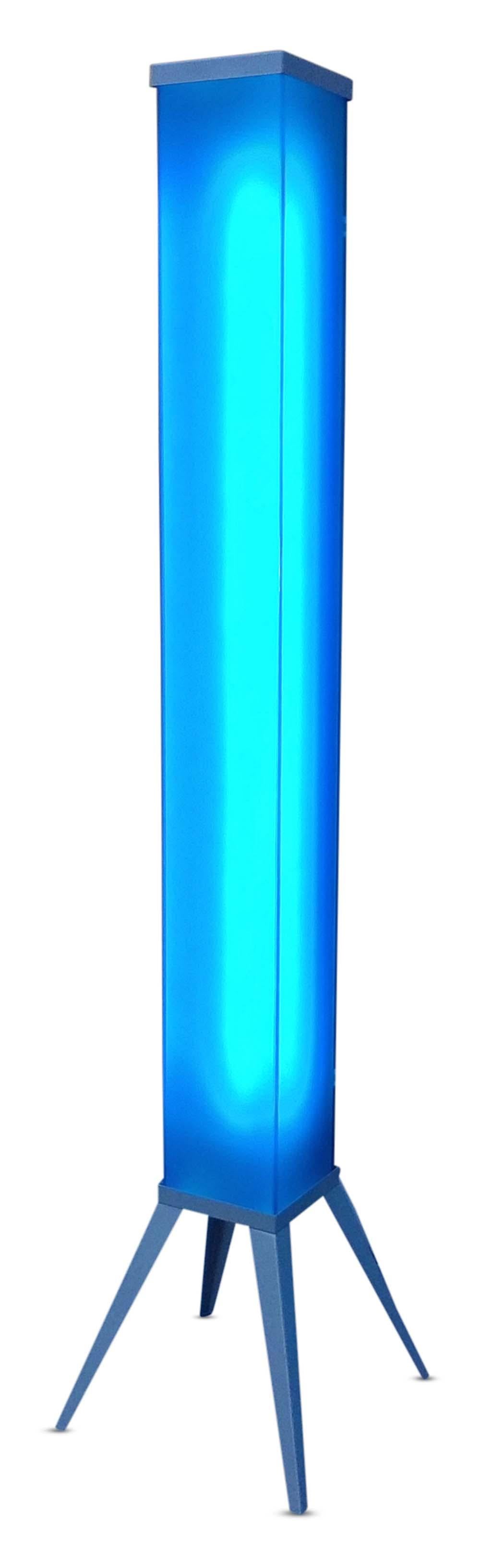 Postmoderne skulpturale Mood Lighting Tower-Stehlampe aus blauem Glas von Curvet USA (Emailliert) im Angebot