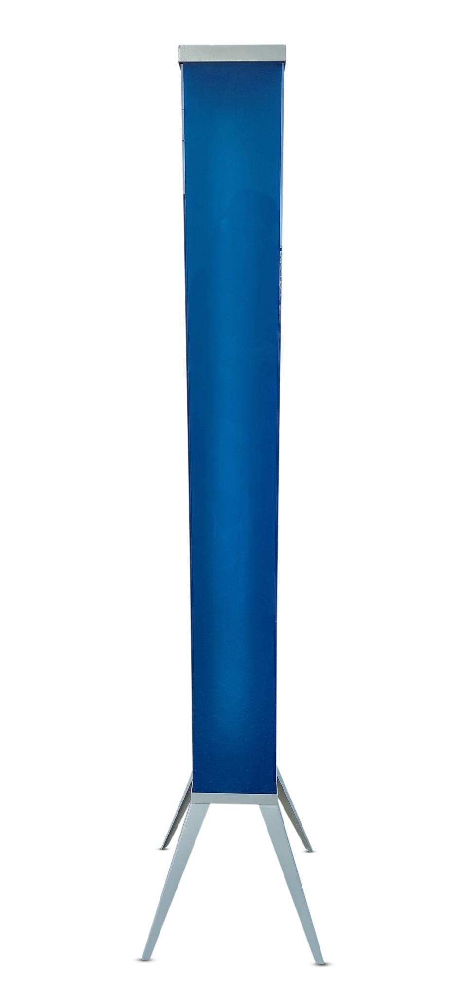 Enameled Post-Modern Sculptural Mood Lighting Tower Blue Glass Floor Lamp by Curvet USA For Sale