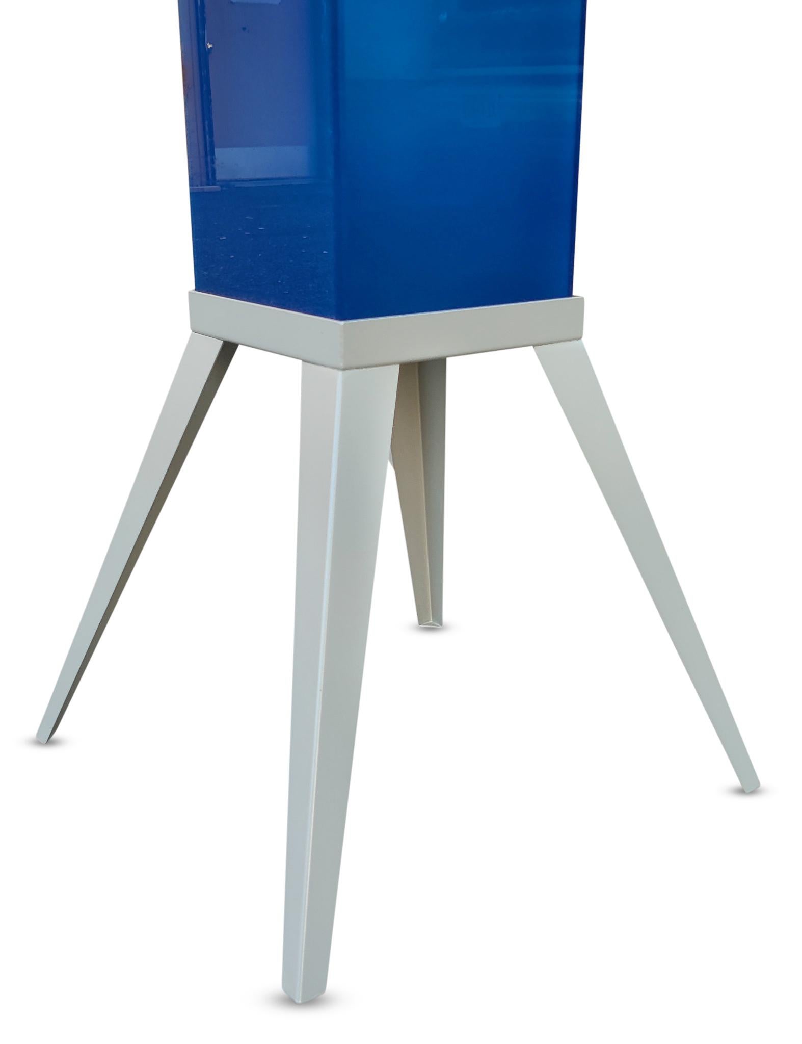 Steel Post-Modern Sculptural Mood Lighting Tower Blue Glass Floor Lamp by Curvet USA For Sale