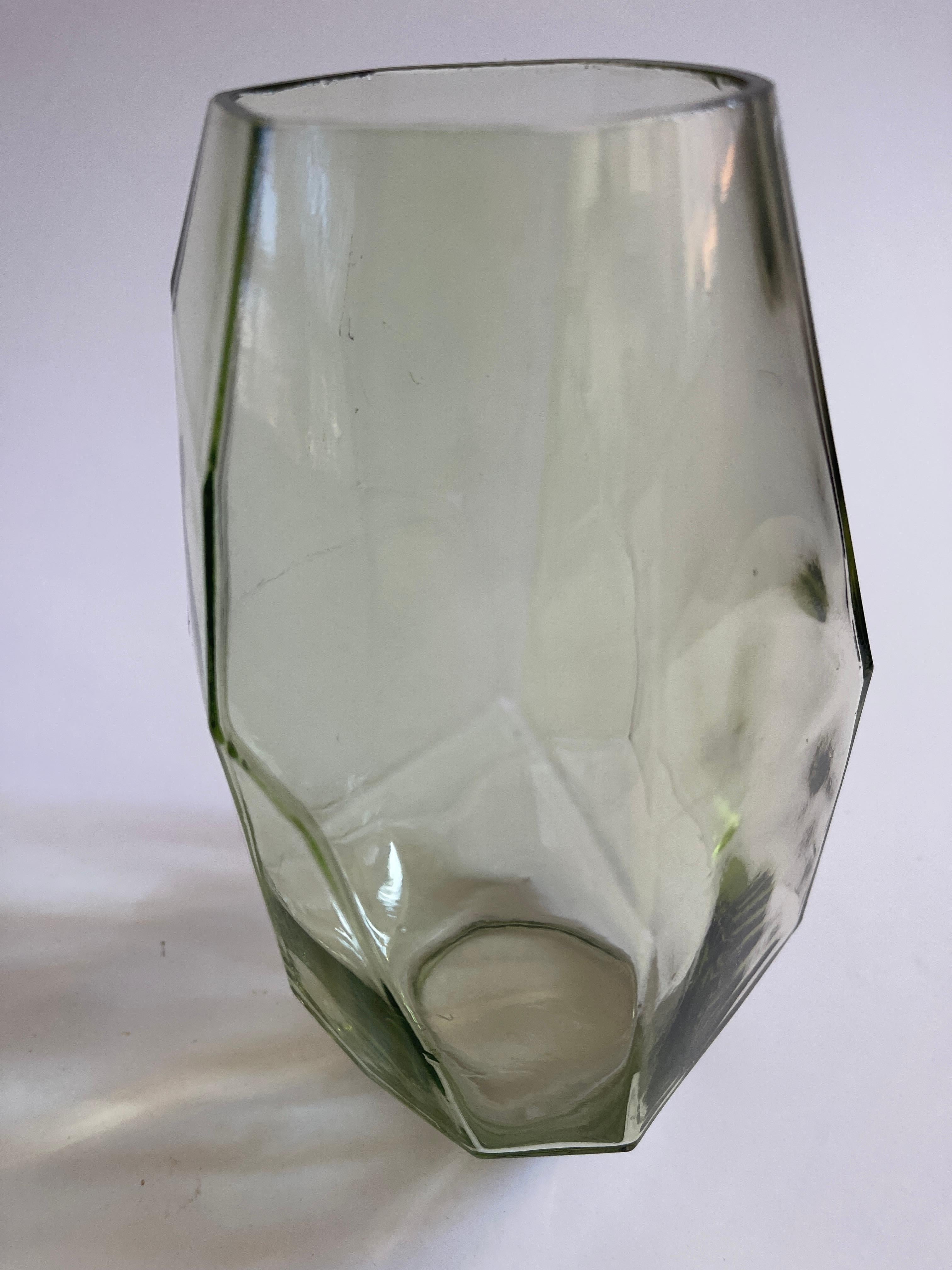 Post Modern Celadon Polyhedric Danish Glass Vase For Sale 3