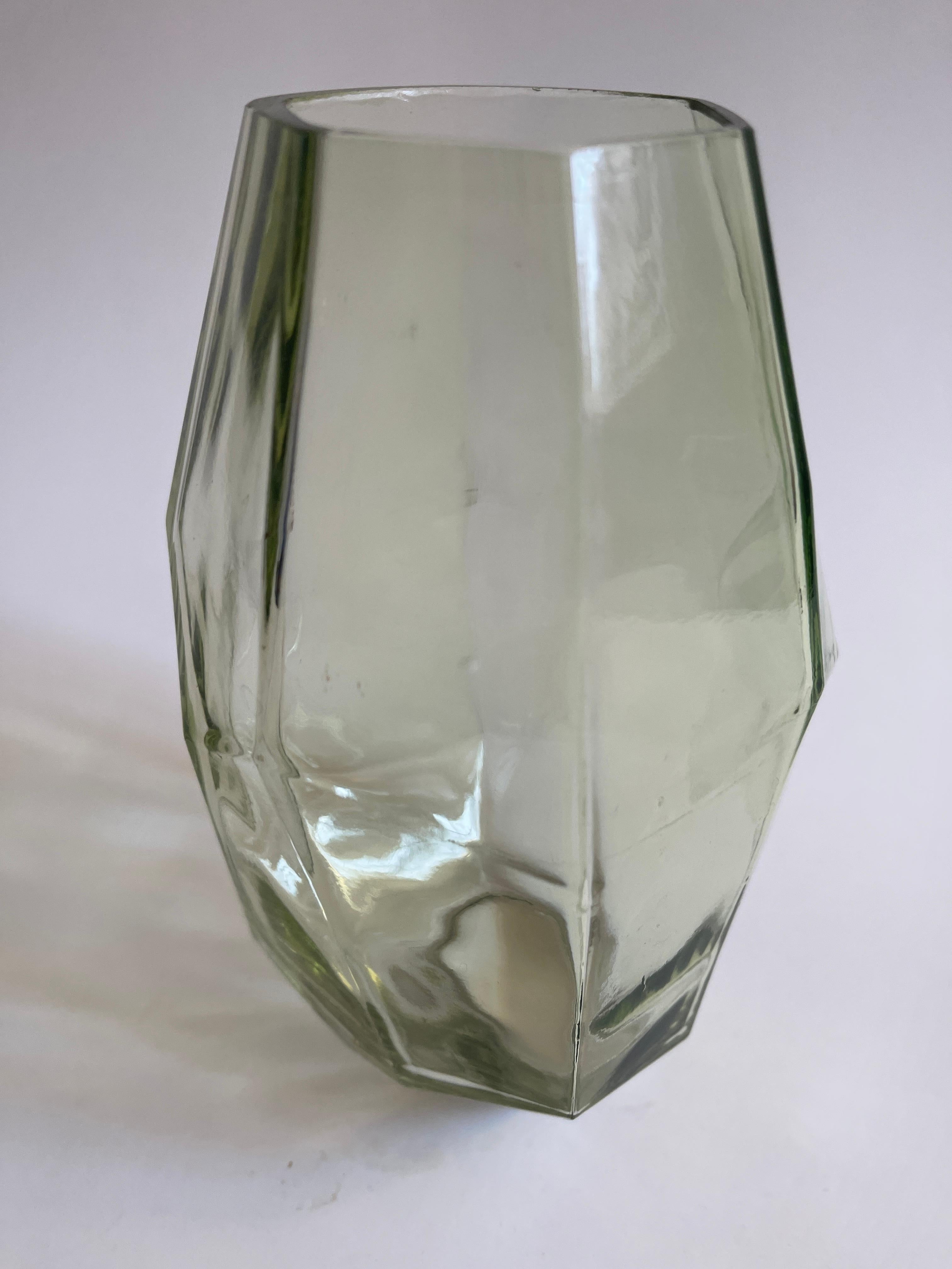 Post Modern Celadon Polyhedric Danish Glass Vase For Sale 5