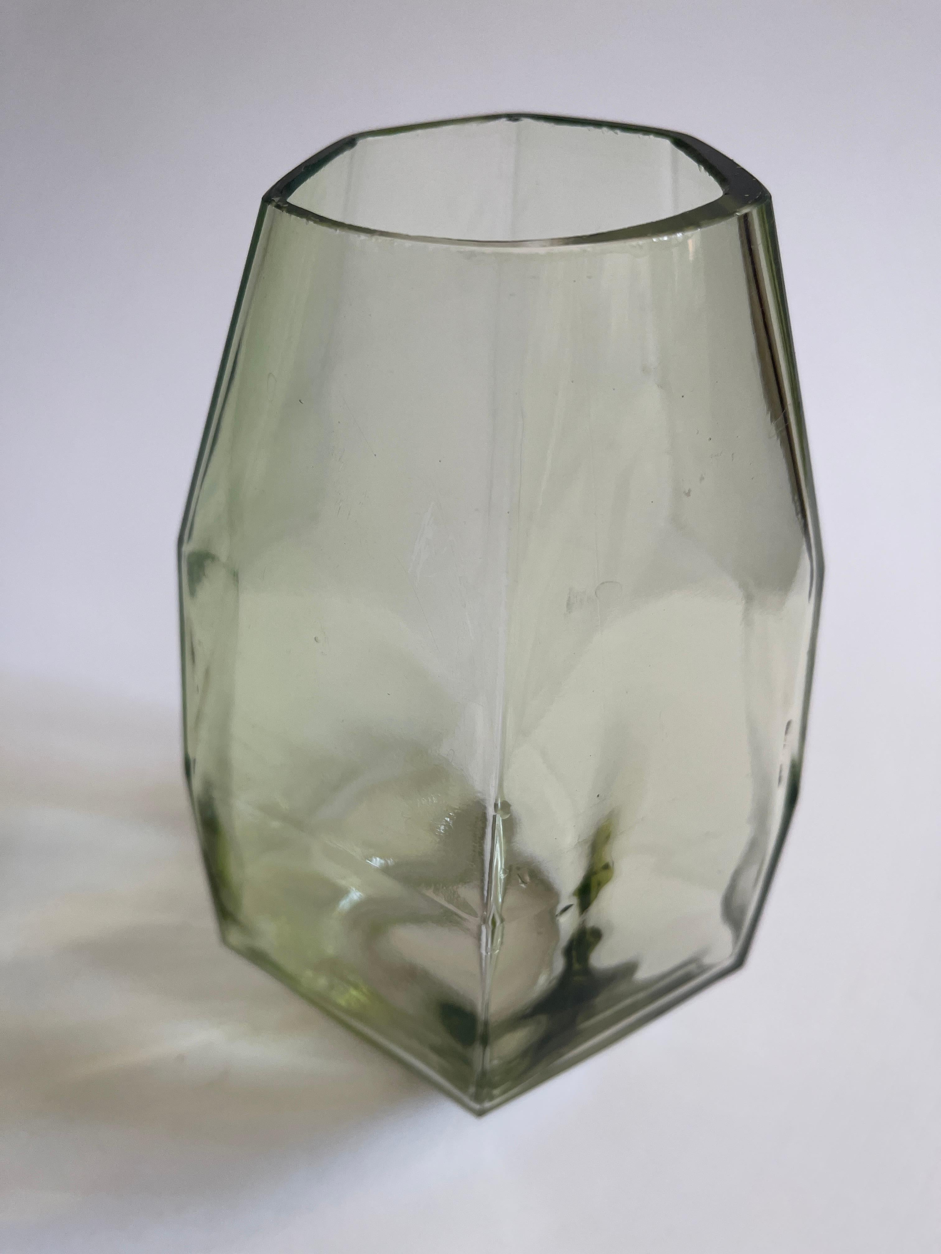 Post-Modern Post Modern Celadon Polyhedric Danish Glass Vase For Sale