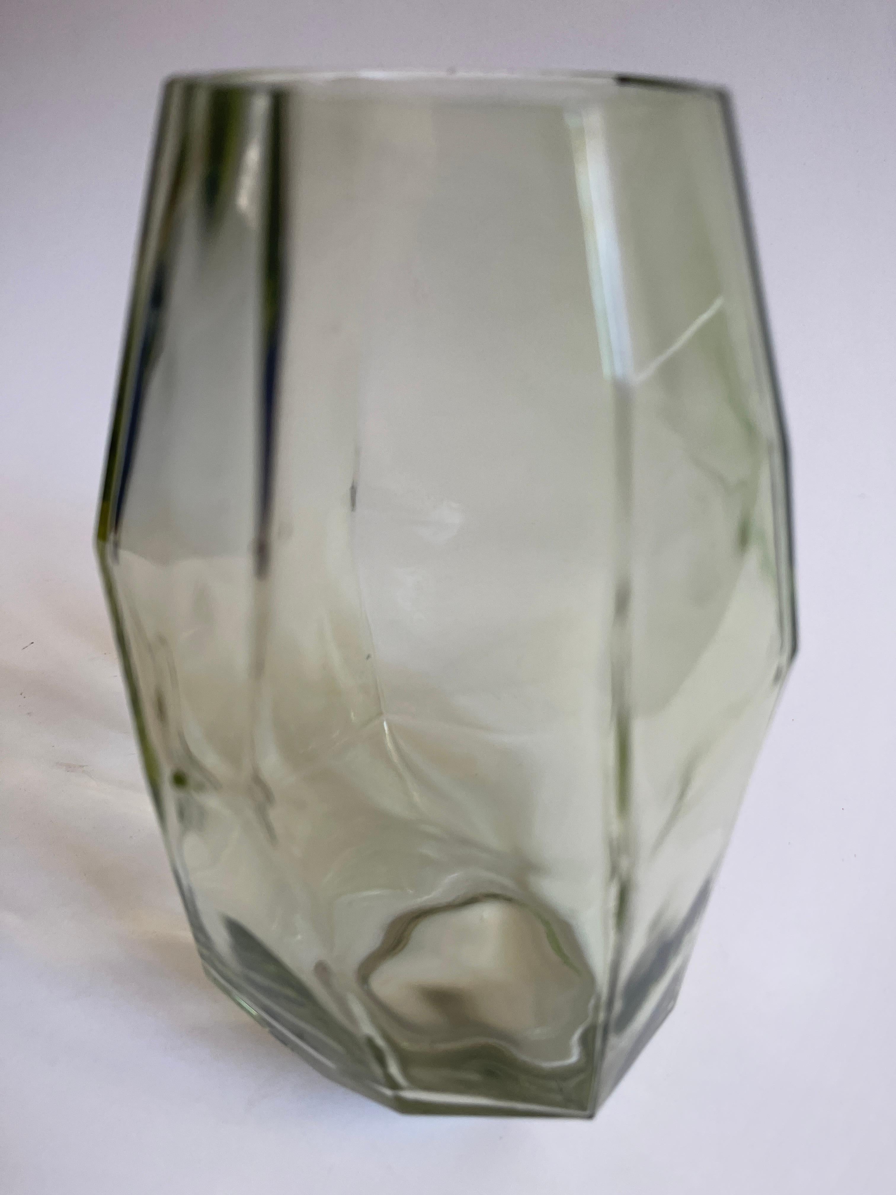 Molded Post Modern Celadon Polyhedric Danish Glass Vase For Sale