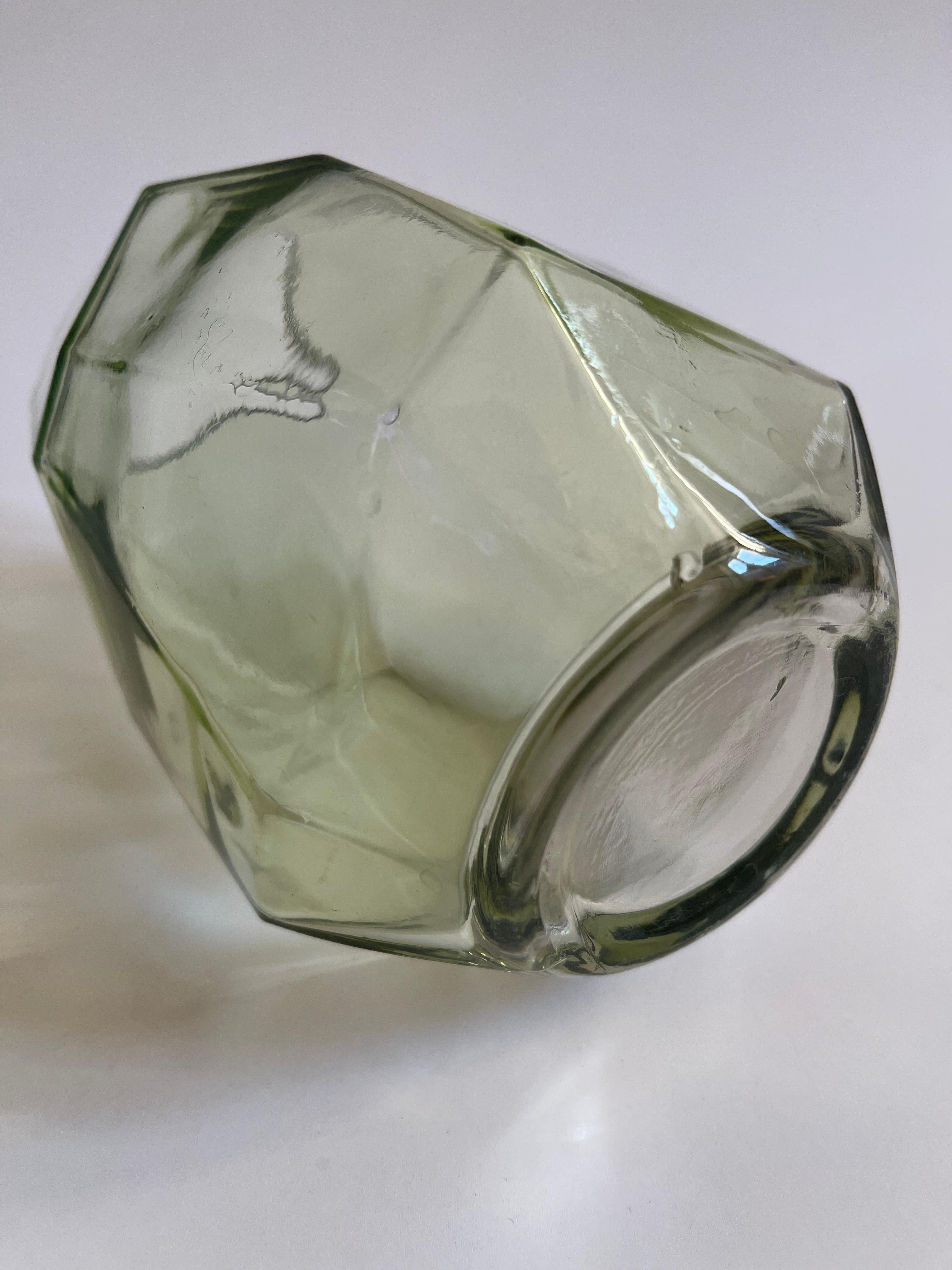 Post Modern Celadon Polyhedric Danish Glass Vase In Good Condition For Sale In New York, NY
