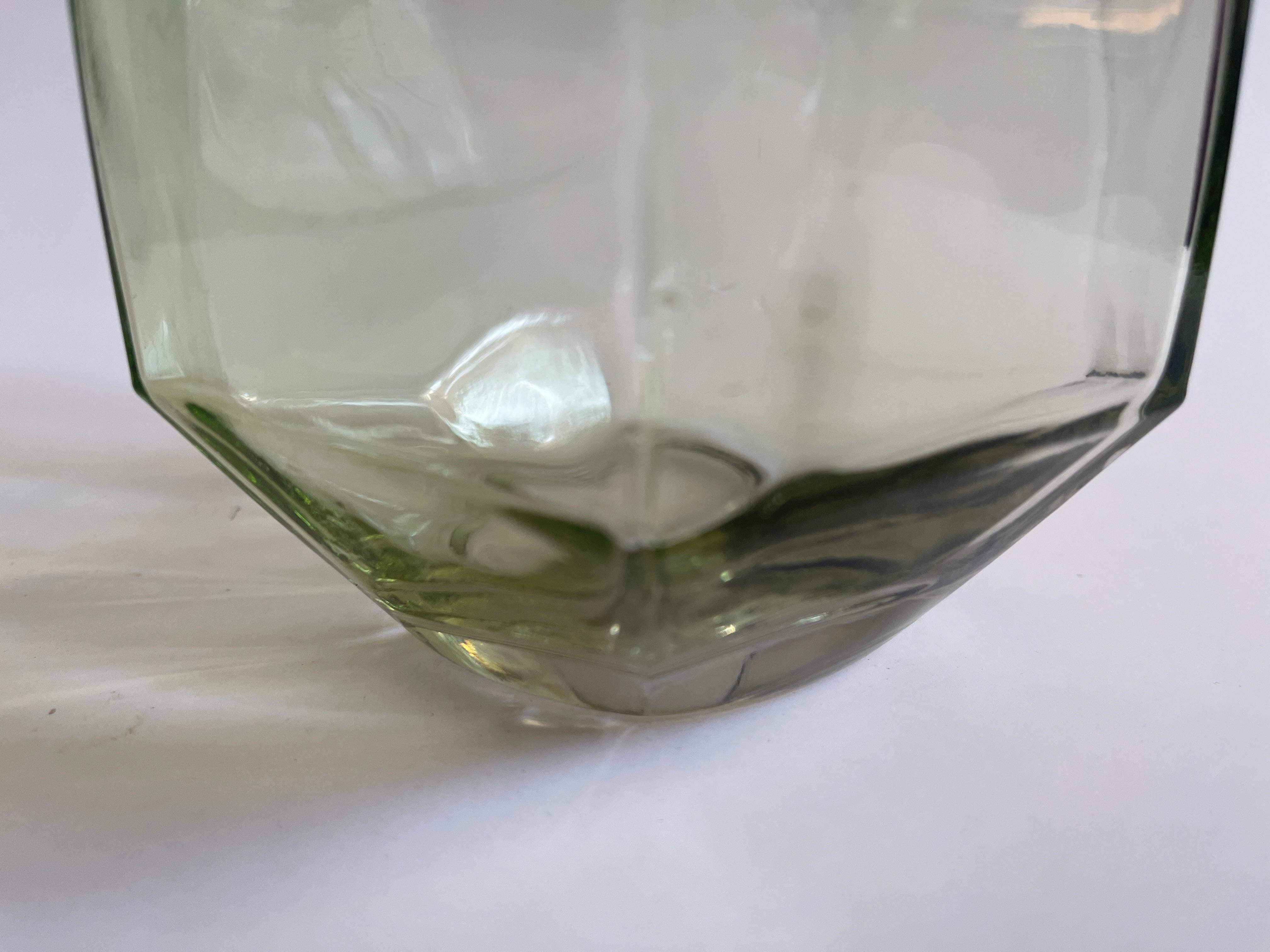 Art Glass Post Modern Celadon Polyhedric Danish Glass Vase For Sale