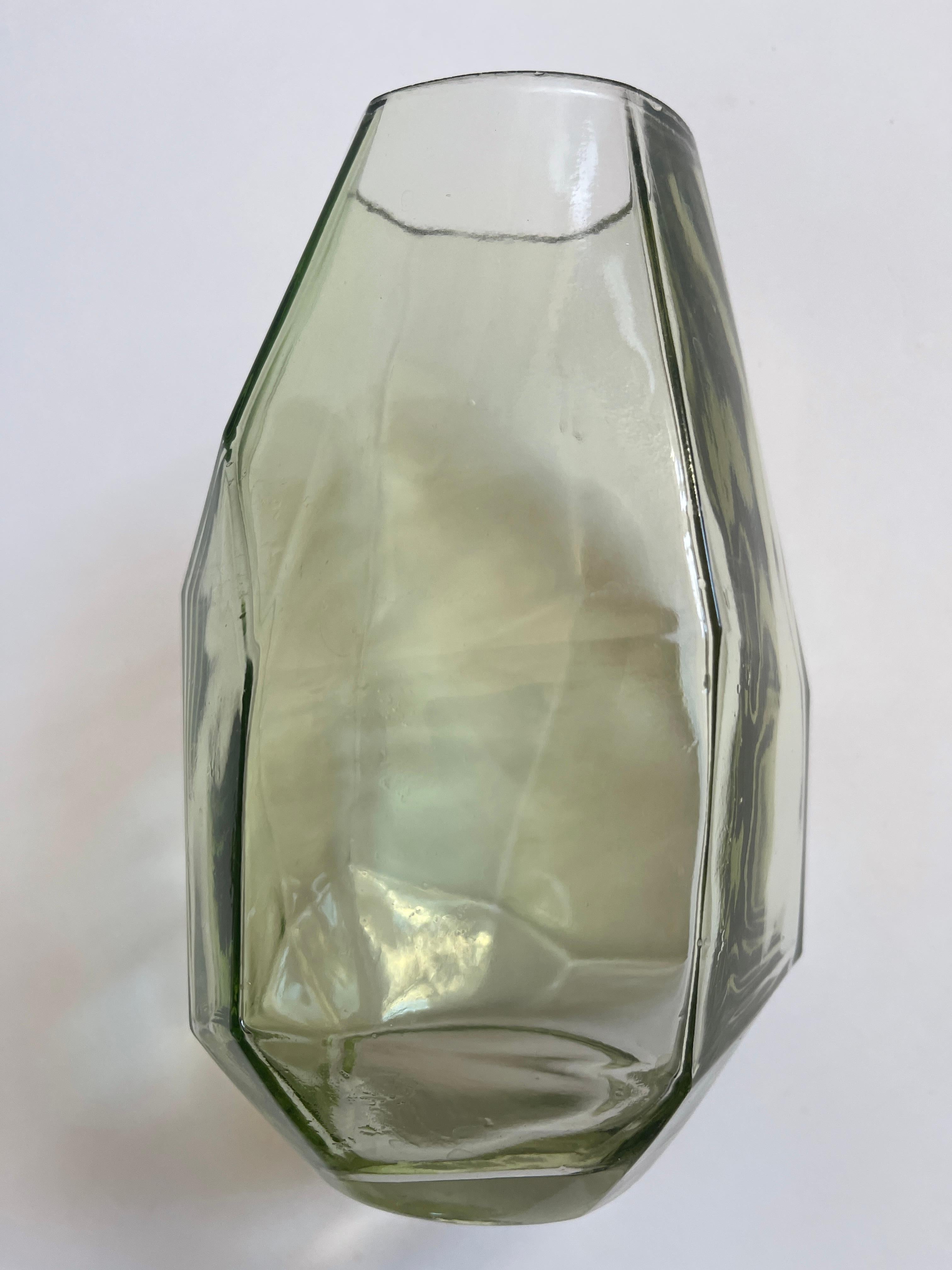 Post Modern Celadon Polyhedric Danish Glass Vase For Sale 2