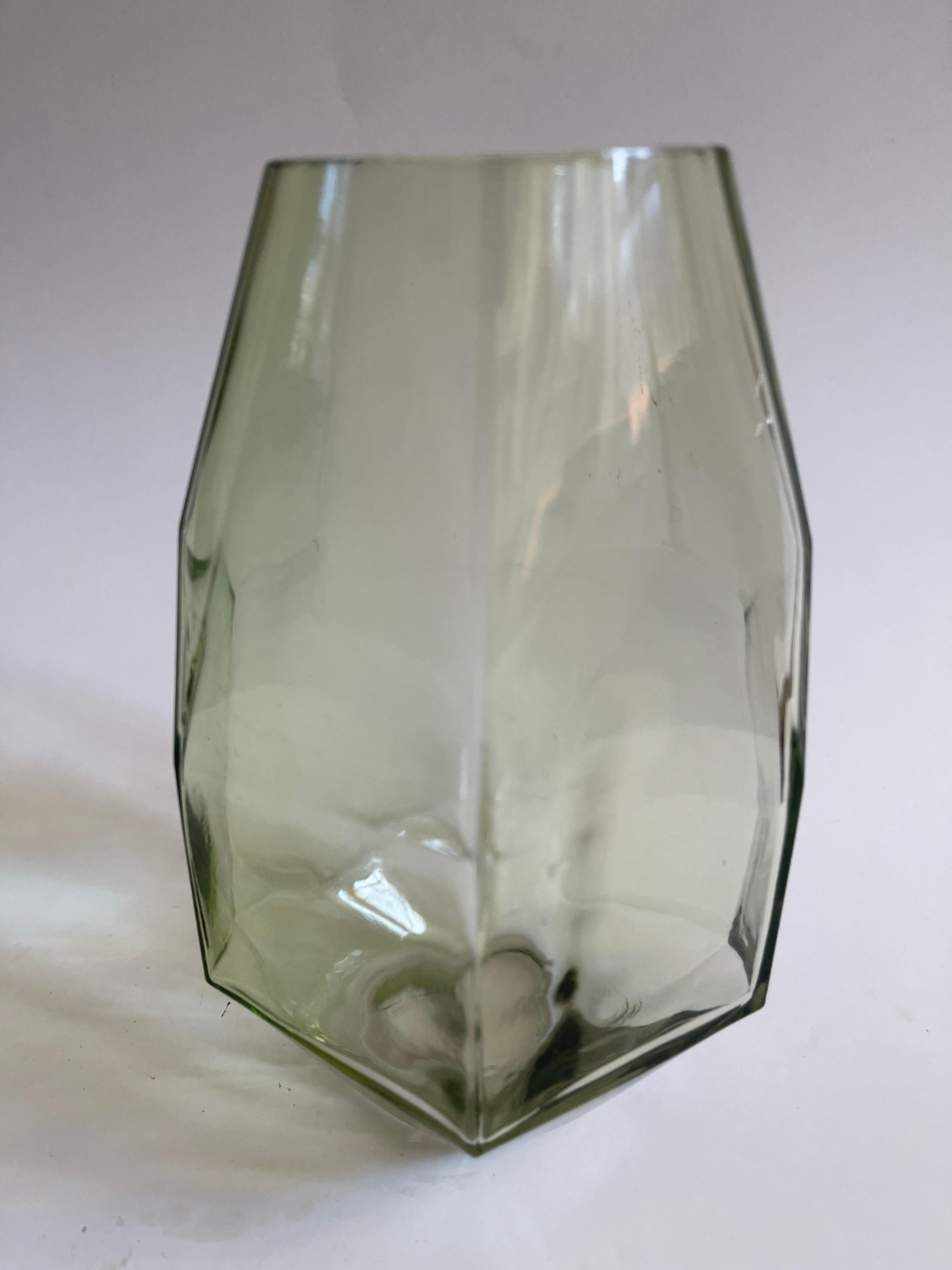 Post Modern Celadon Polyhedric Danish Glass Vase For Sale