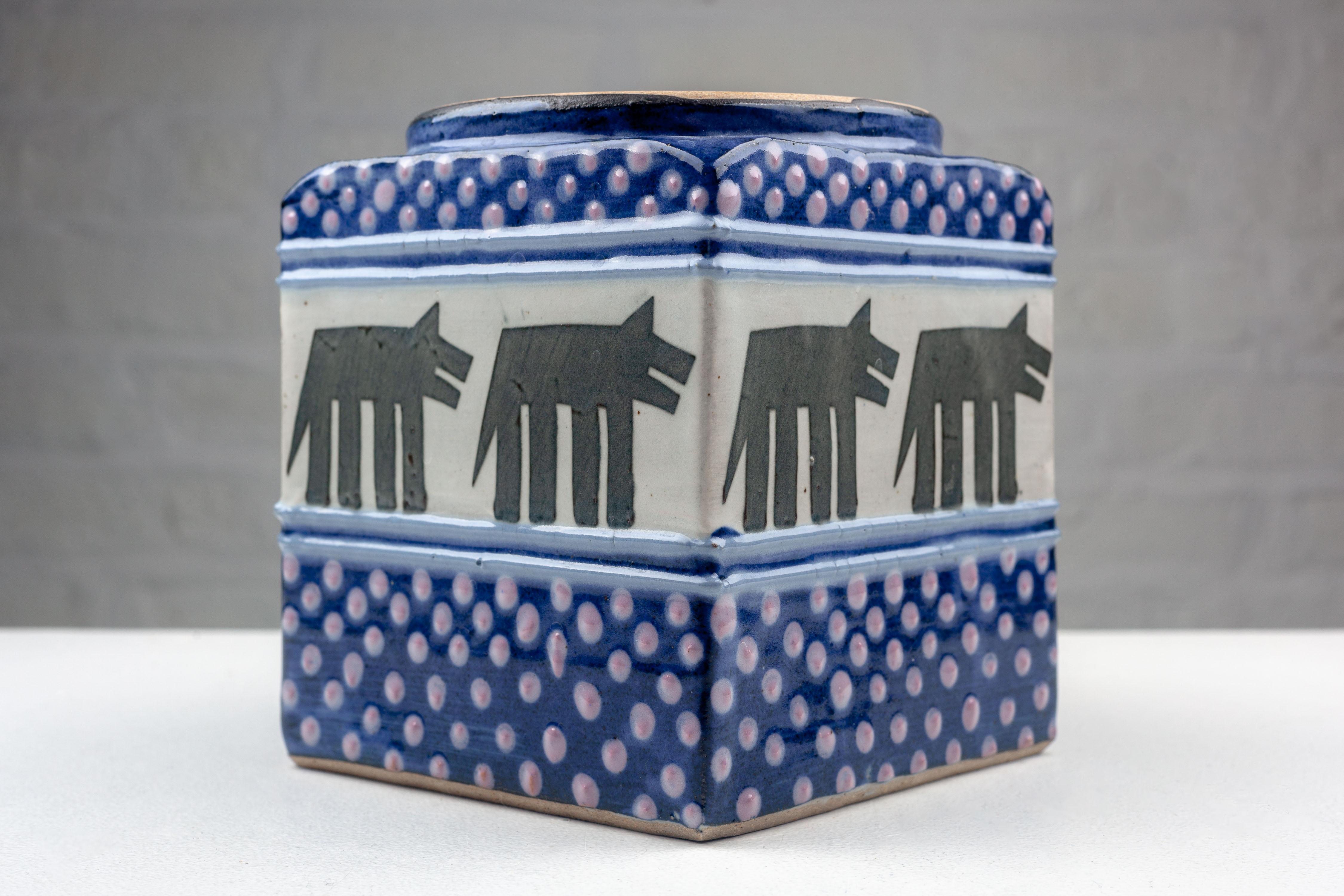 Post-Modern Ceramic Dog Cookie Jar by Cunningham Pottery, Handmade 1990s USA For Sale 9