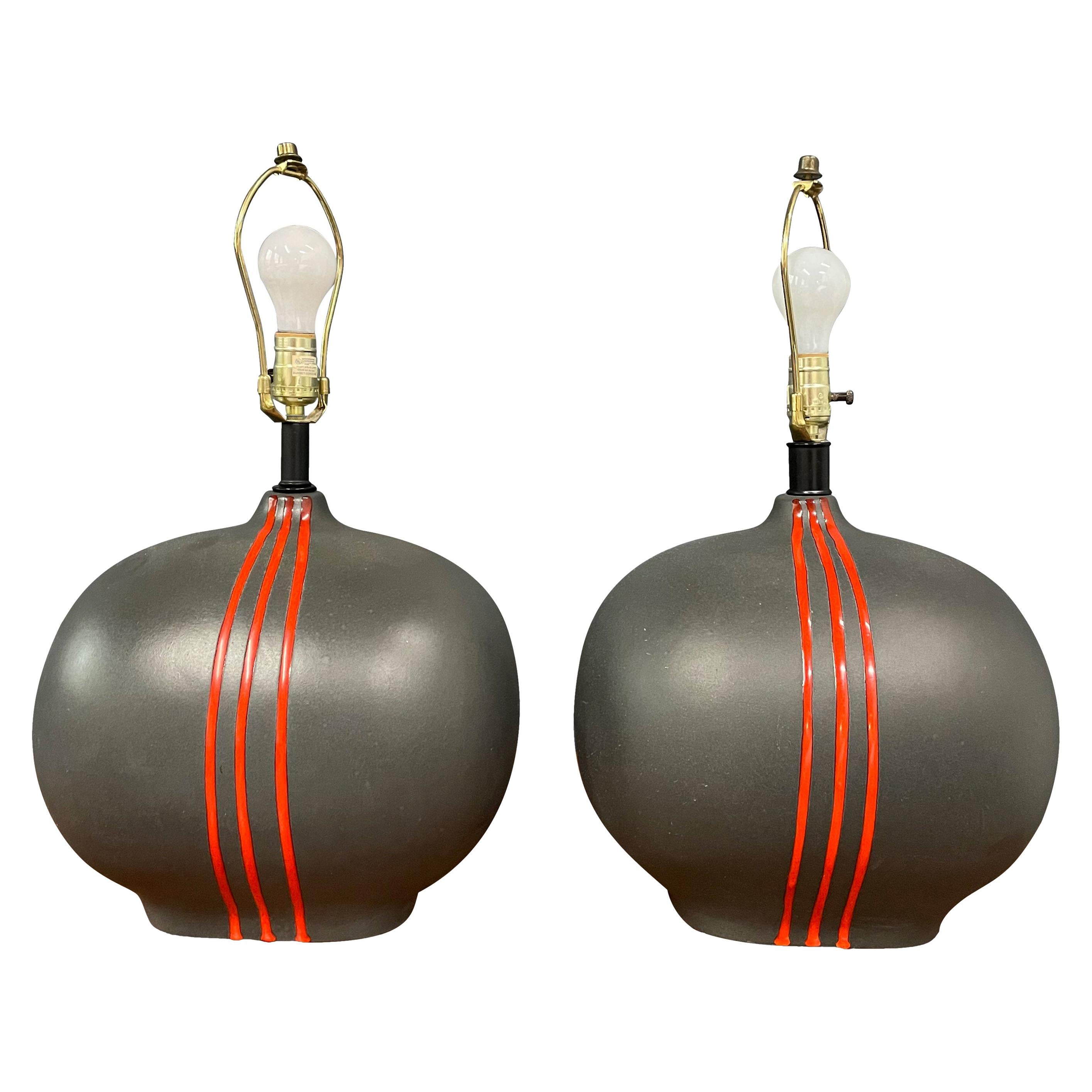 Post Modern Ceramic Lamps by Sunset Cosco in Grey and Flaming Red