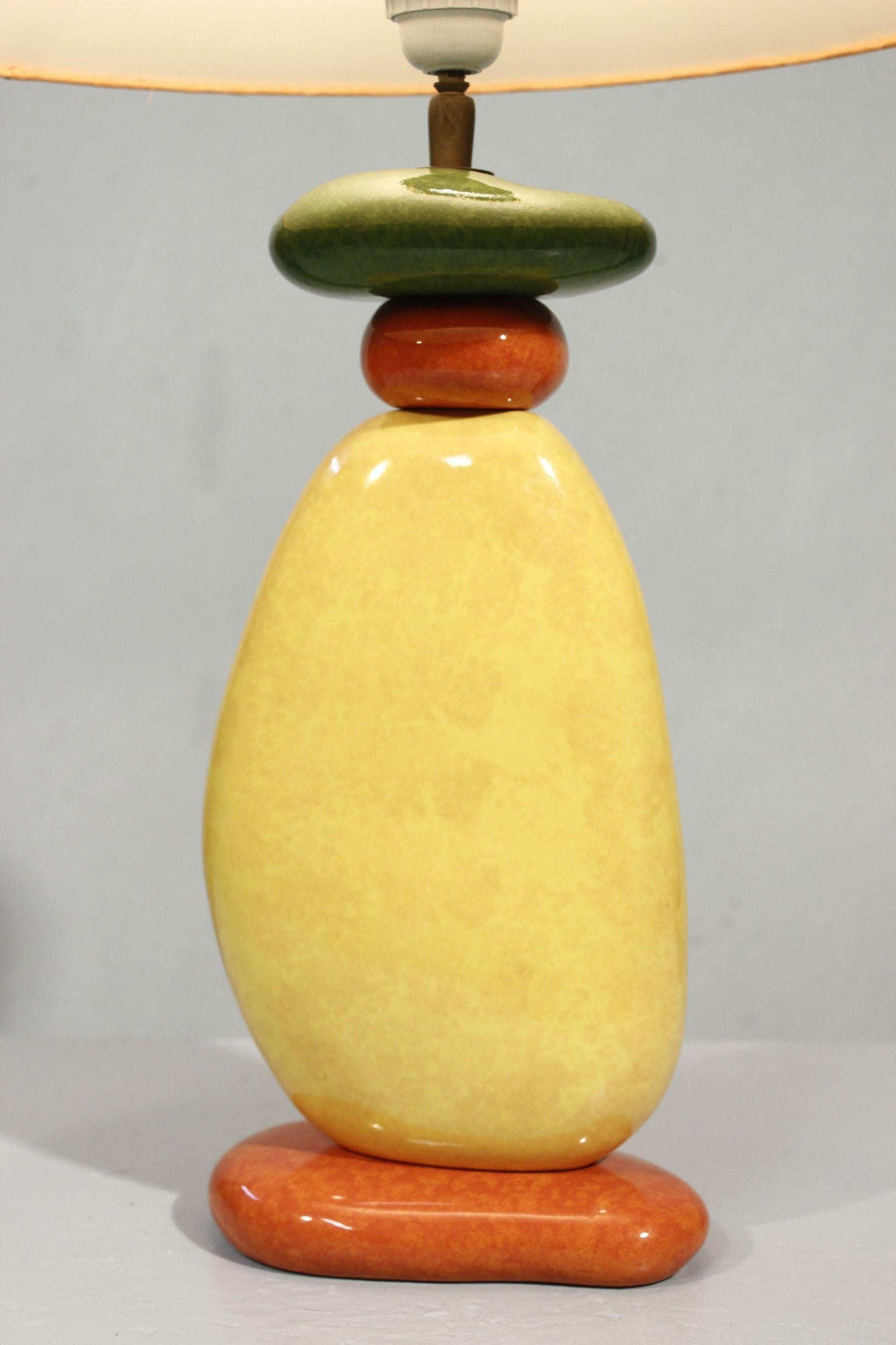French Post-modern ceramic pebble lamp by François Chatain, France 1990s