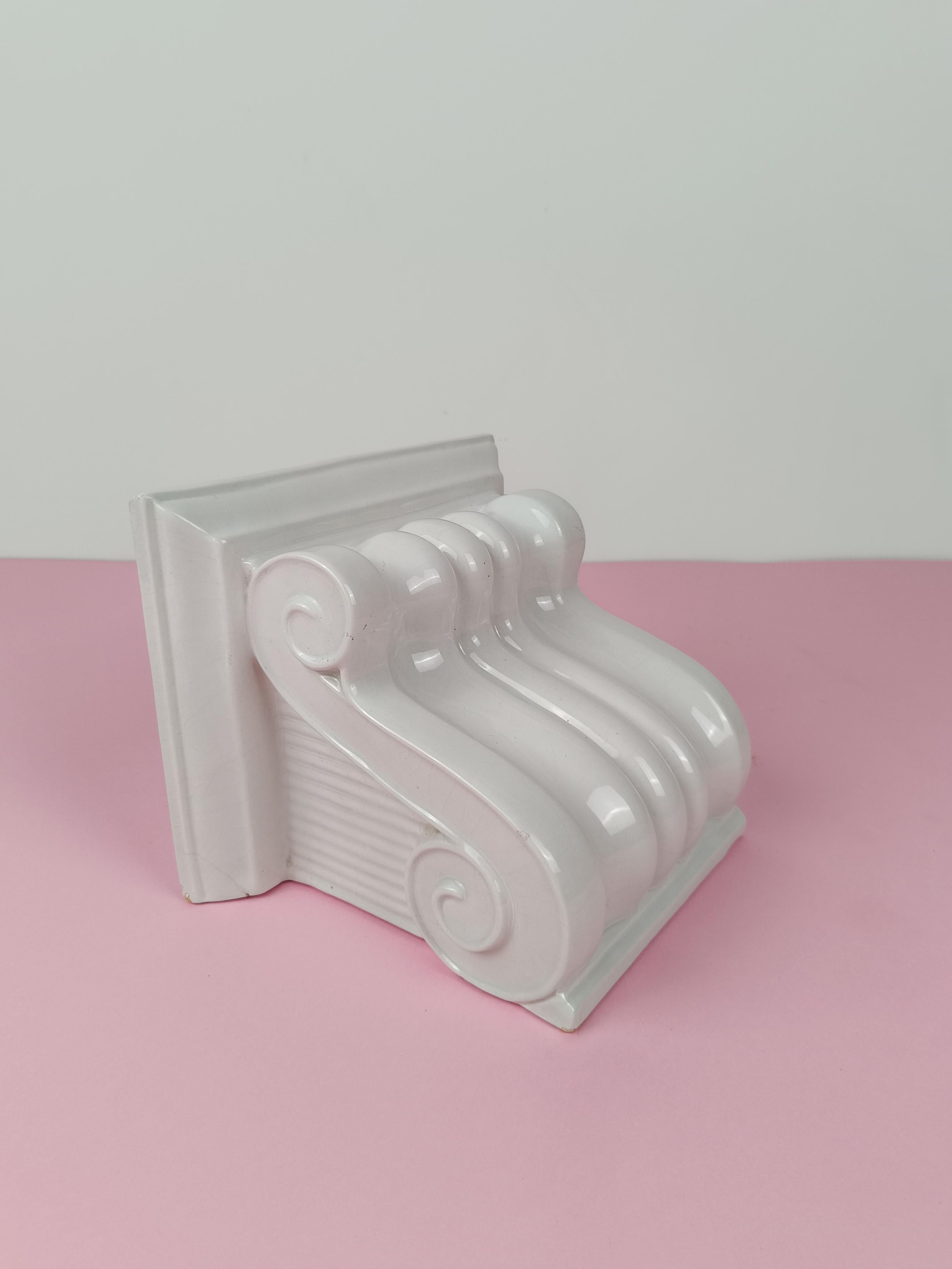 Post-Modern Ceramic Shelf in the shape of a half Greek Ionic capital, Italy 70s For Sale 6