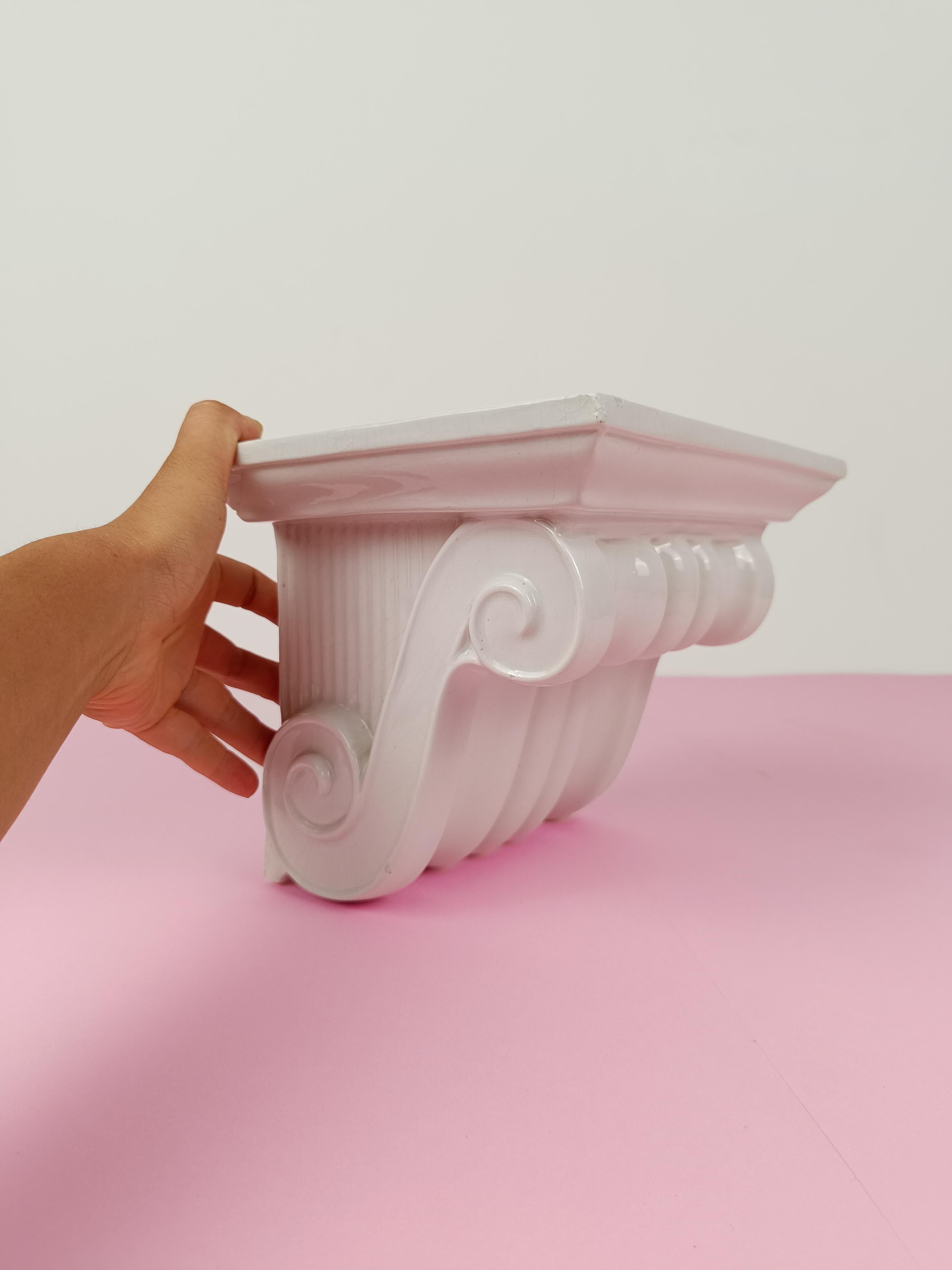 Post-Modern Ceramic Shelf in the shape of a half Greek Ionic capital, Italy 70s For Sale 10