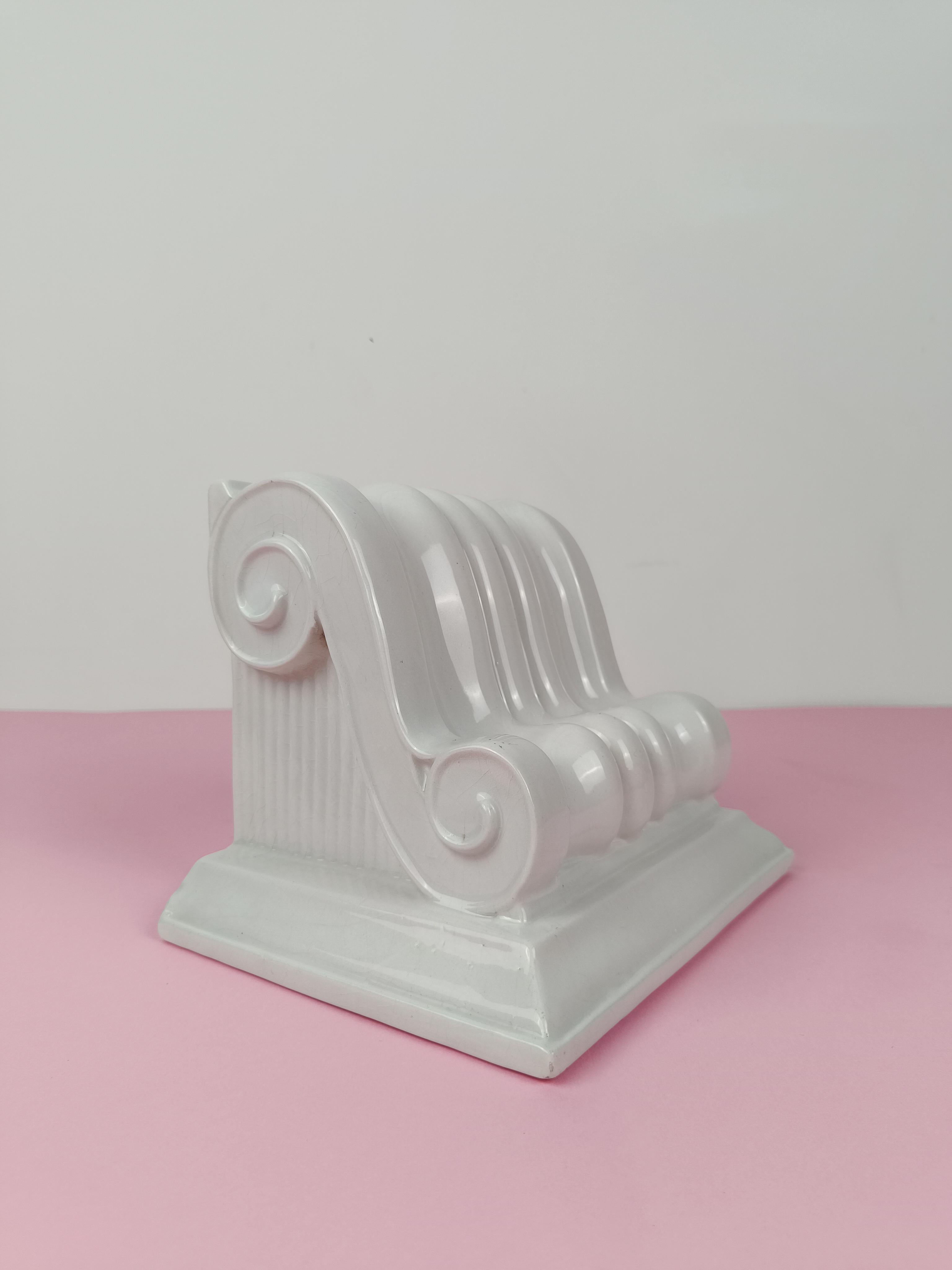 Post-Modern Ceramic Shelf in the shape of a half Greek Ionic capital, Italy 70s For Sale 3
