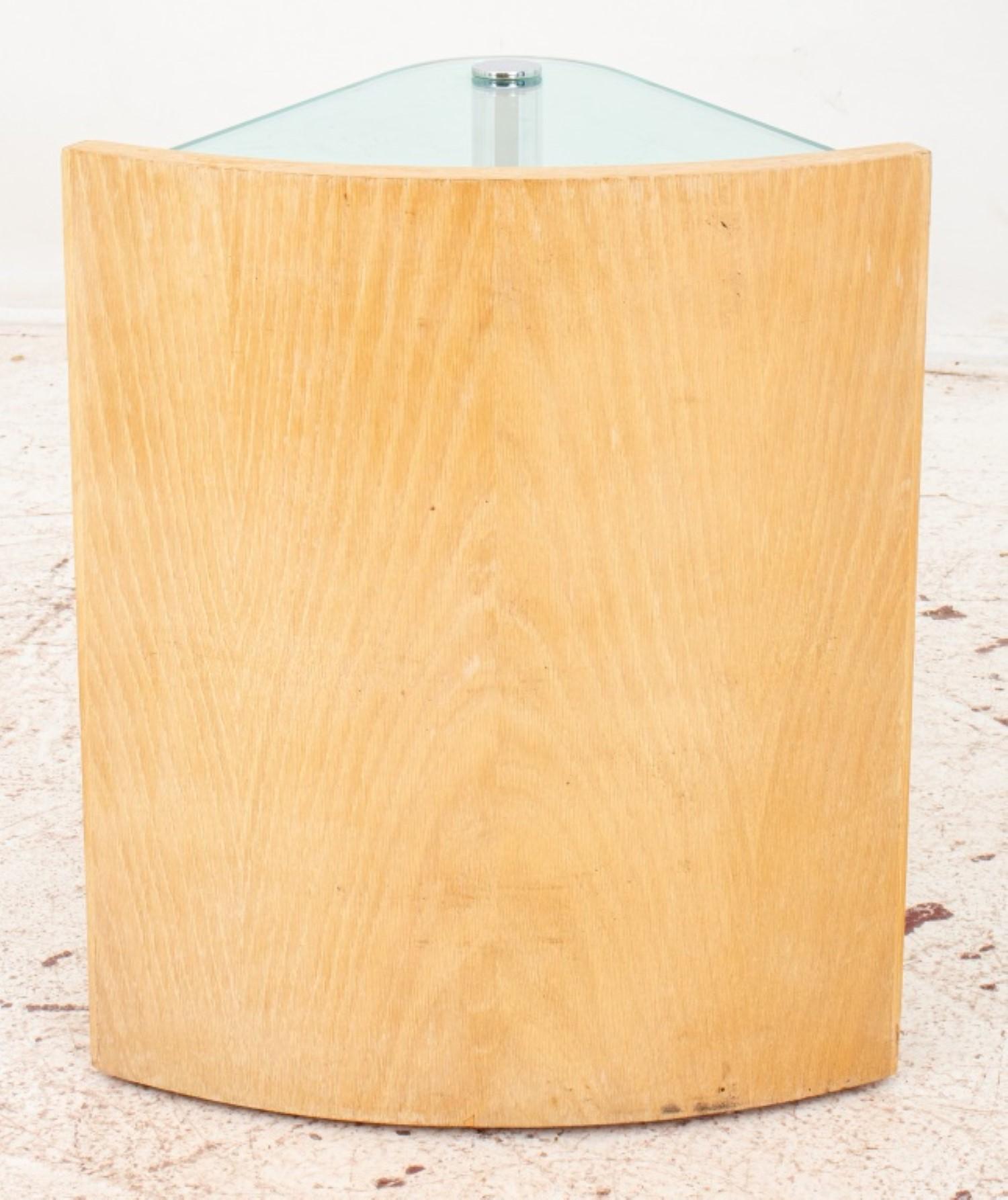 Metal Post-Modern Cerused Wood & Glass End Table For Sale