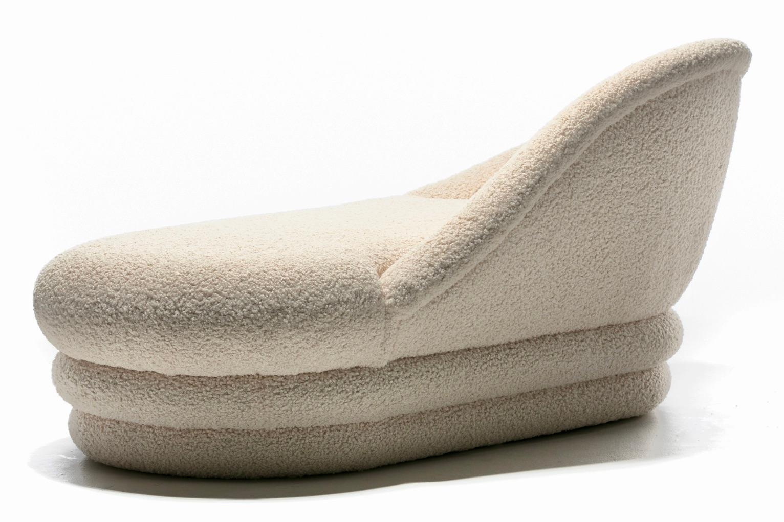 American Post Modern Chaise Lounge Newly Upholstered in Ivory White Bouclé For Sale