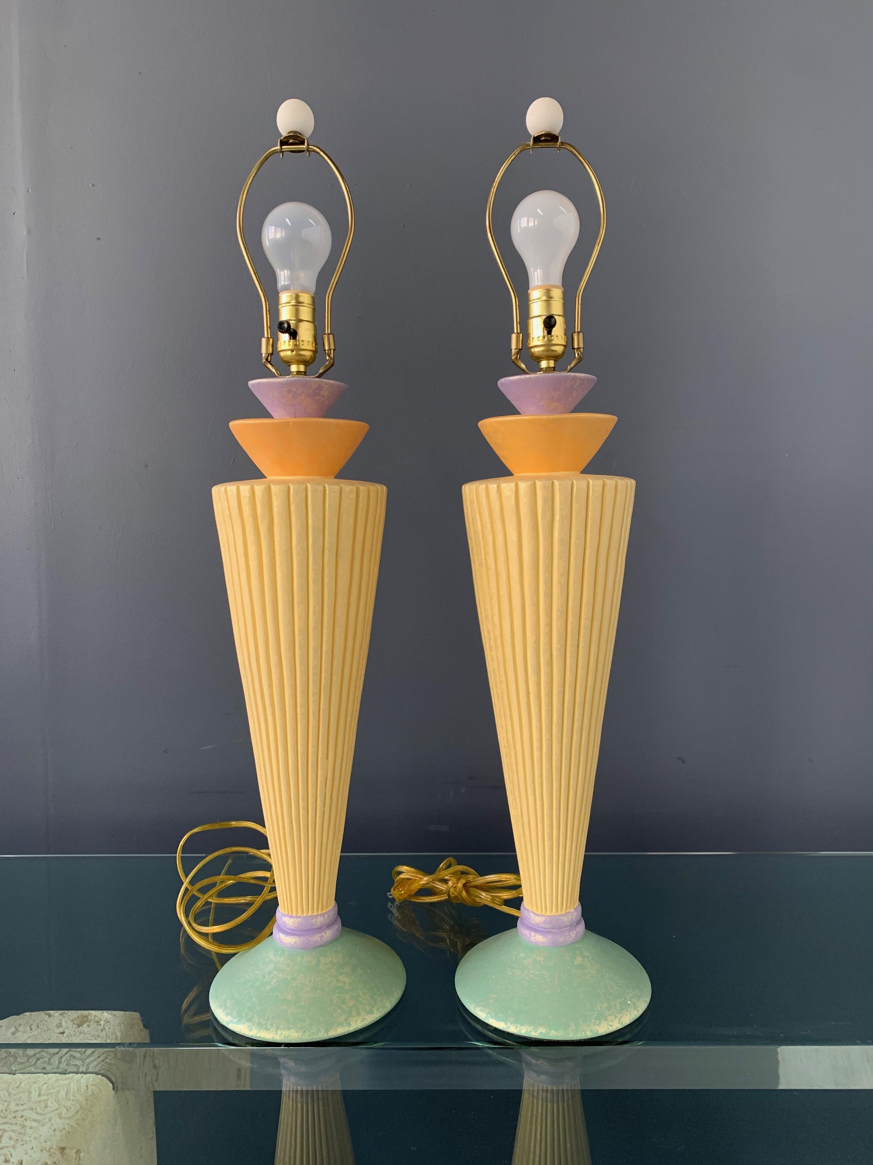Post-Modern Postmodern Chalkware Lamps in the Style of Sottsass Marked Vard For Sale
