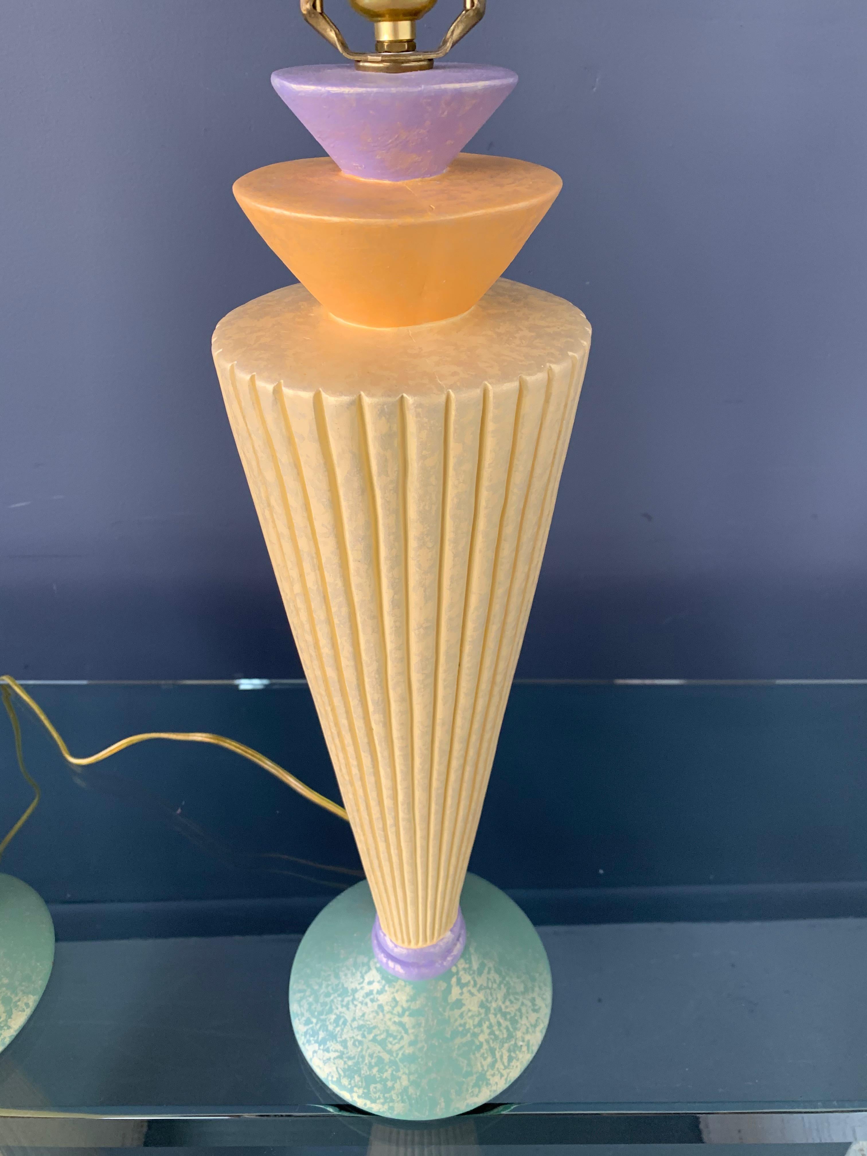 20th Century Postmodern Chalkware Lamps in the Style of Sottsass Marked Vard For Sale