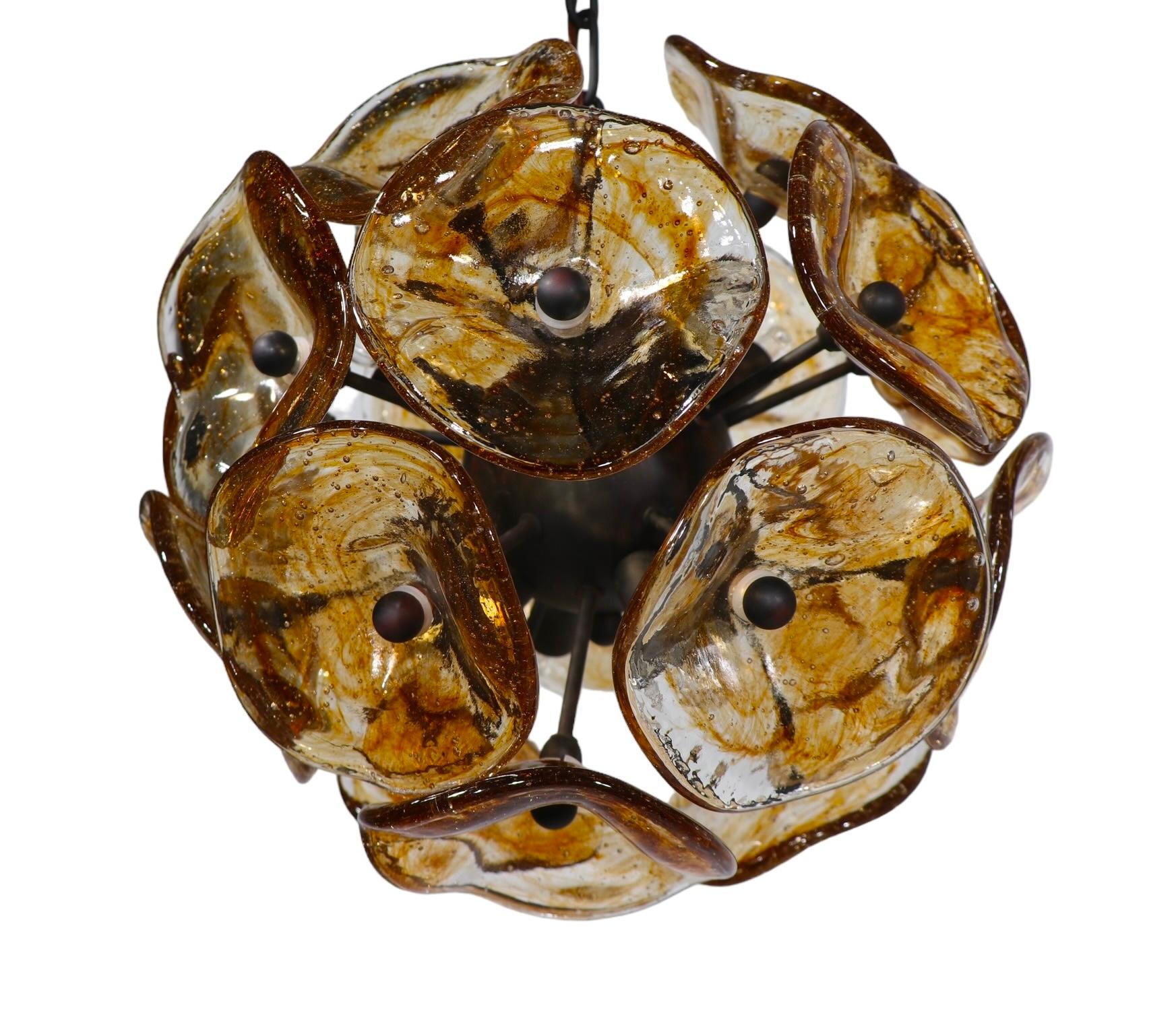 Mid-Century Modern Post Modern Chandelier with Murano Glass Flowers by Fiori c 1990 -2010 For Sale
